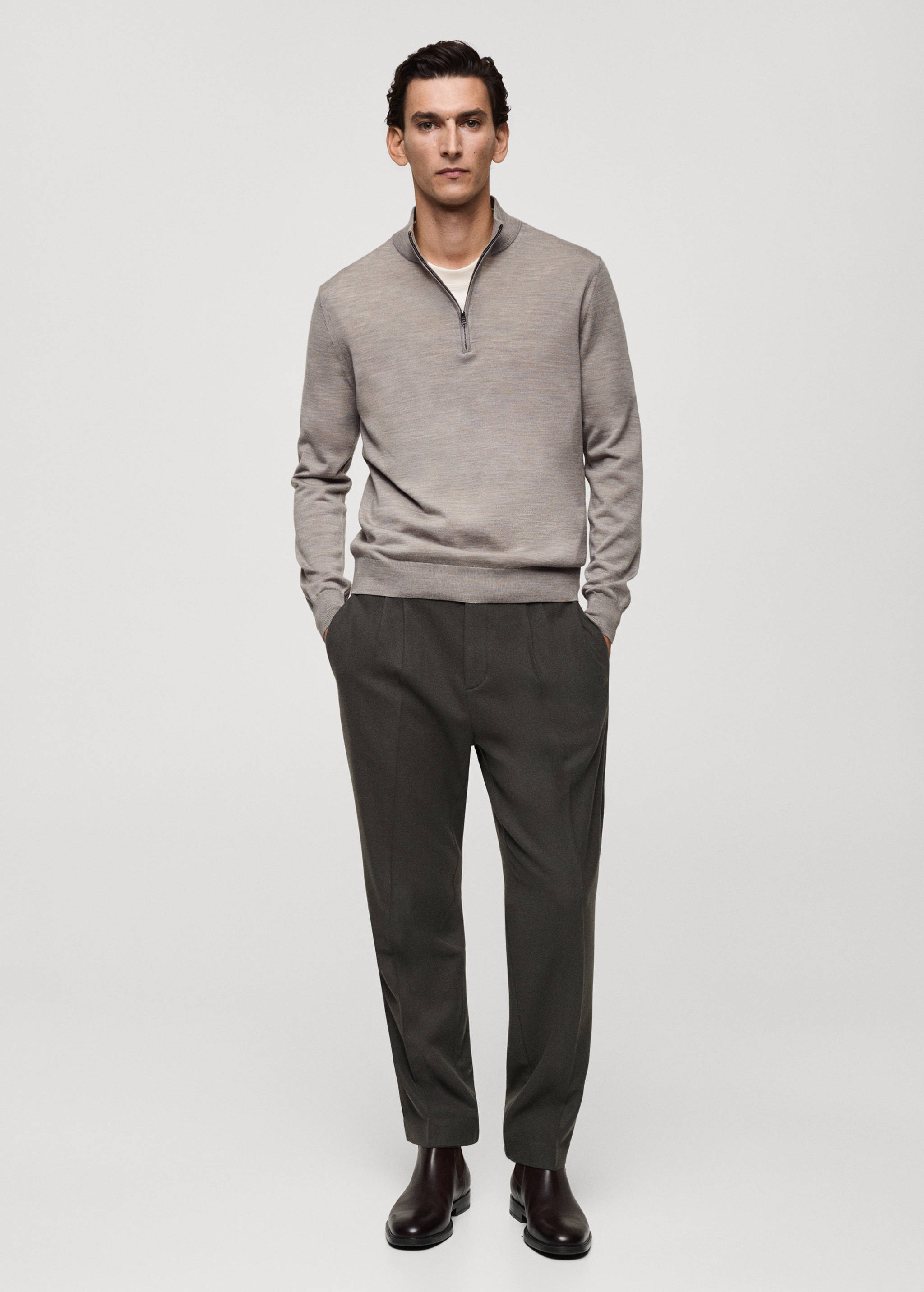 100% merino wool perkins-neck sweater with zipper - General plane