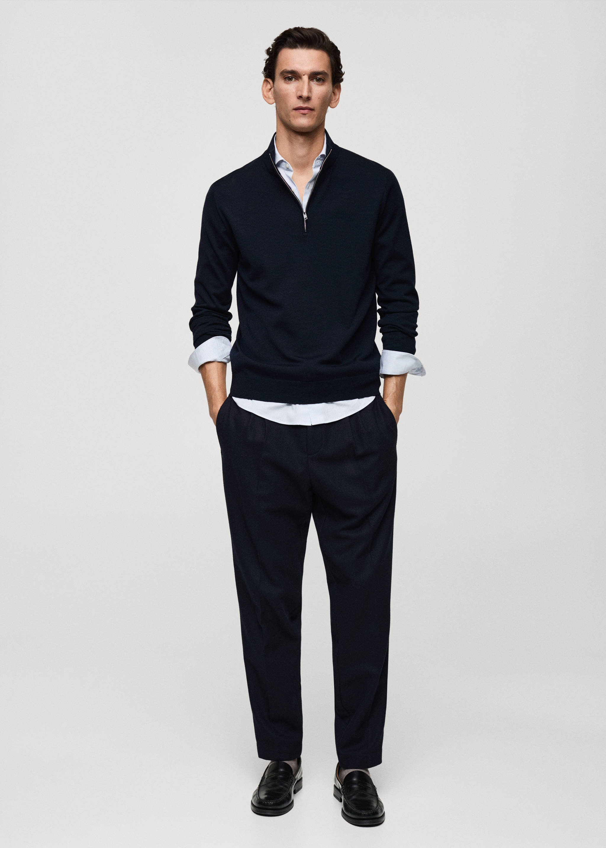 100% merino wool perkins-neck sweater with zipper - General plane