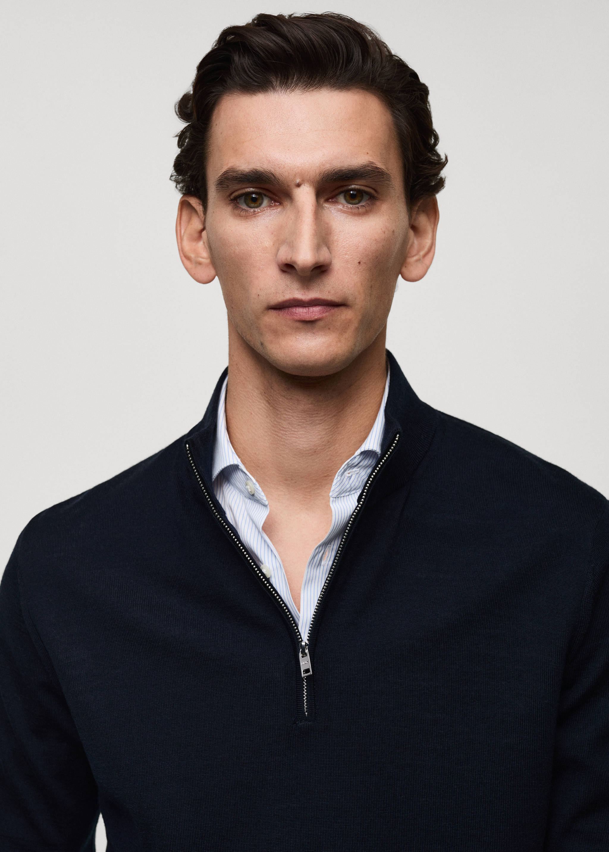 100% merino wool perkins-neck sweater with zipper - Details of the article 1