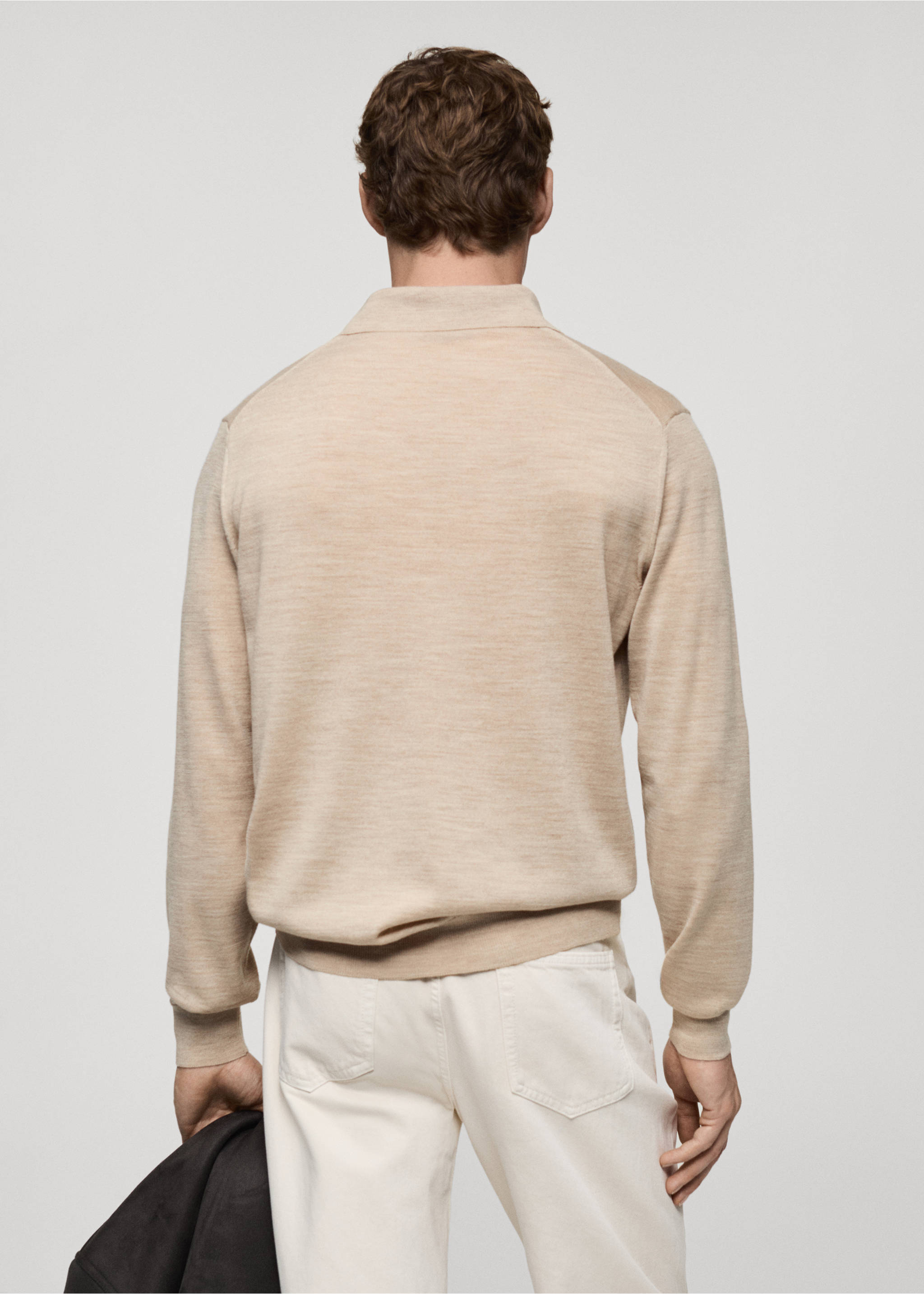 Jersey polo 100% lana de merino - Reverso del artículo, Beige. Ref: 87000618-00.