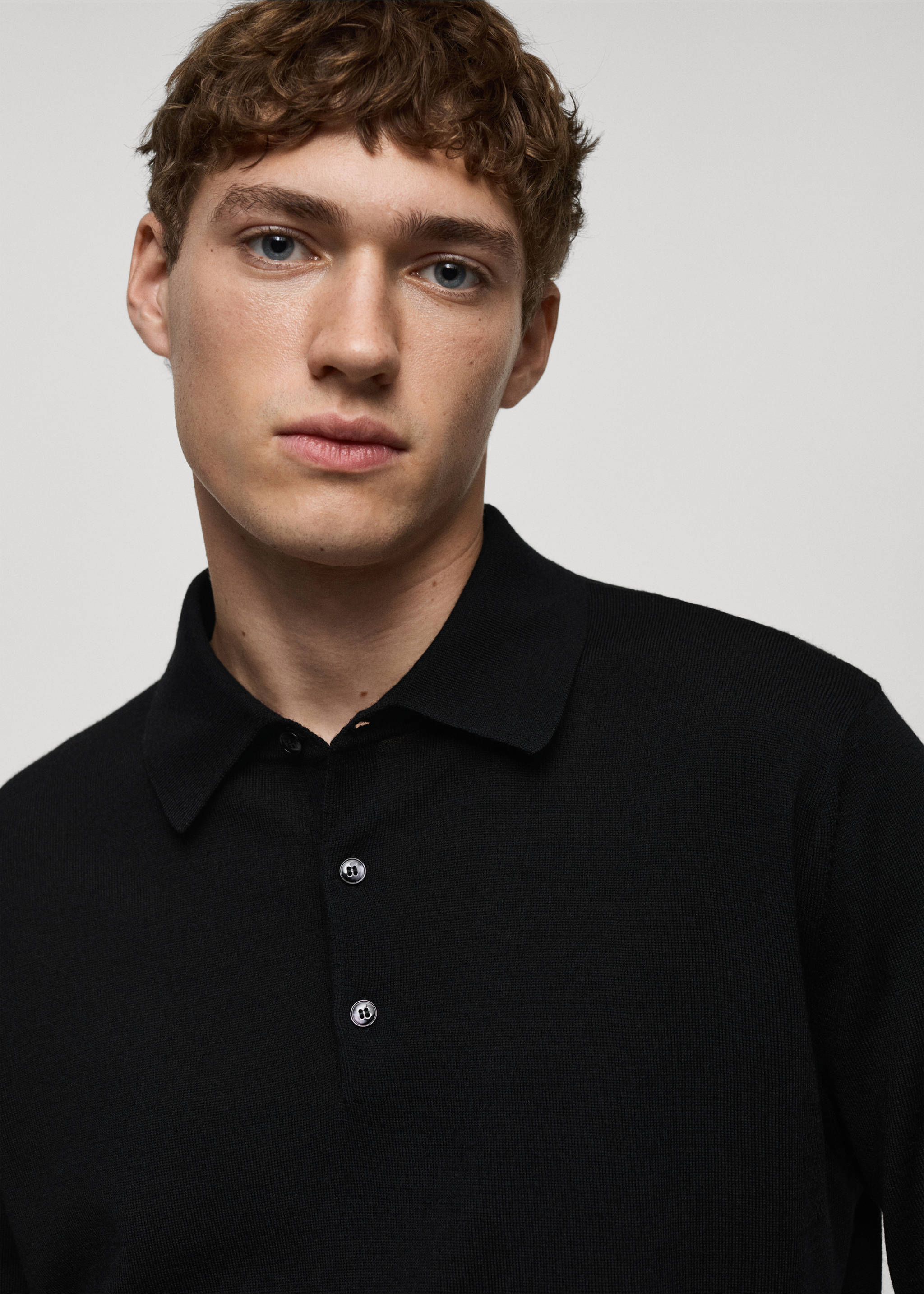 Jersey polo 100% lana de merino - Detalle del artículo 1, Negro. Ref: 87000618-00.