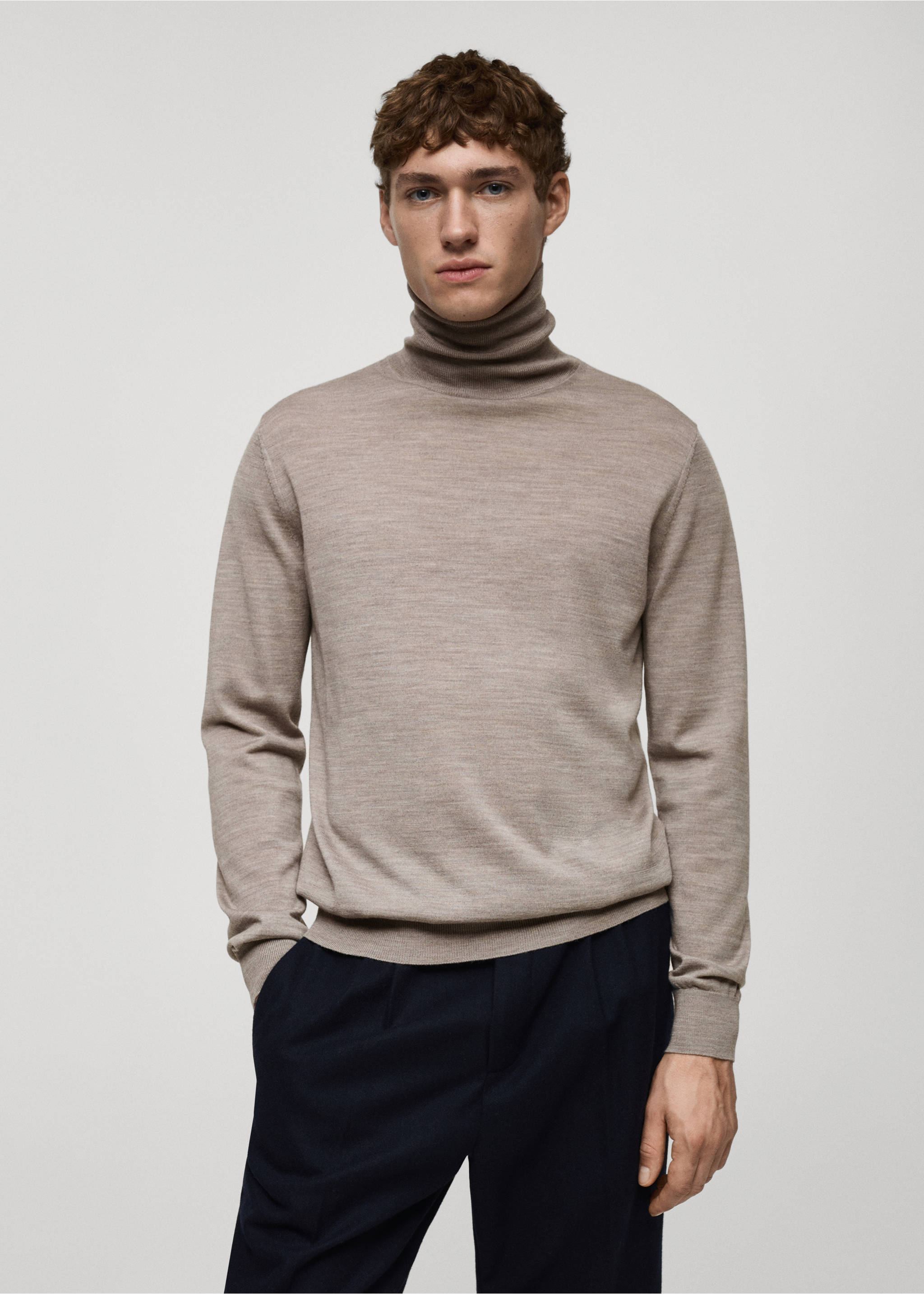100% merino wool turtleneck sweater - Medium plane, Medium Brown. Ref: 87000619-00.