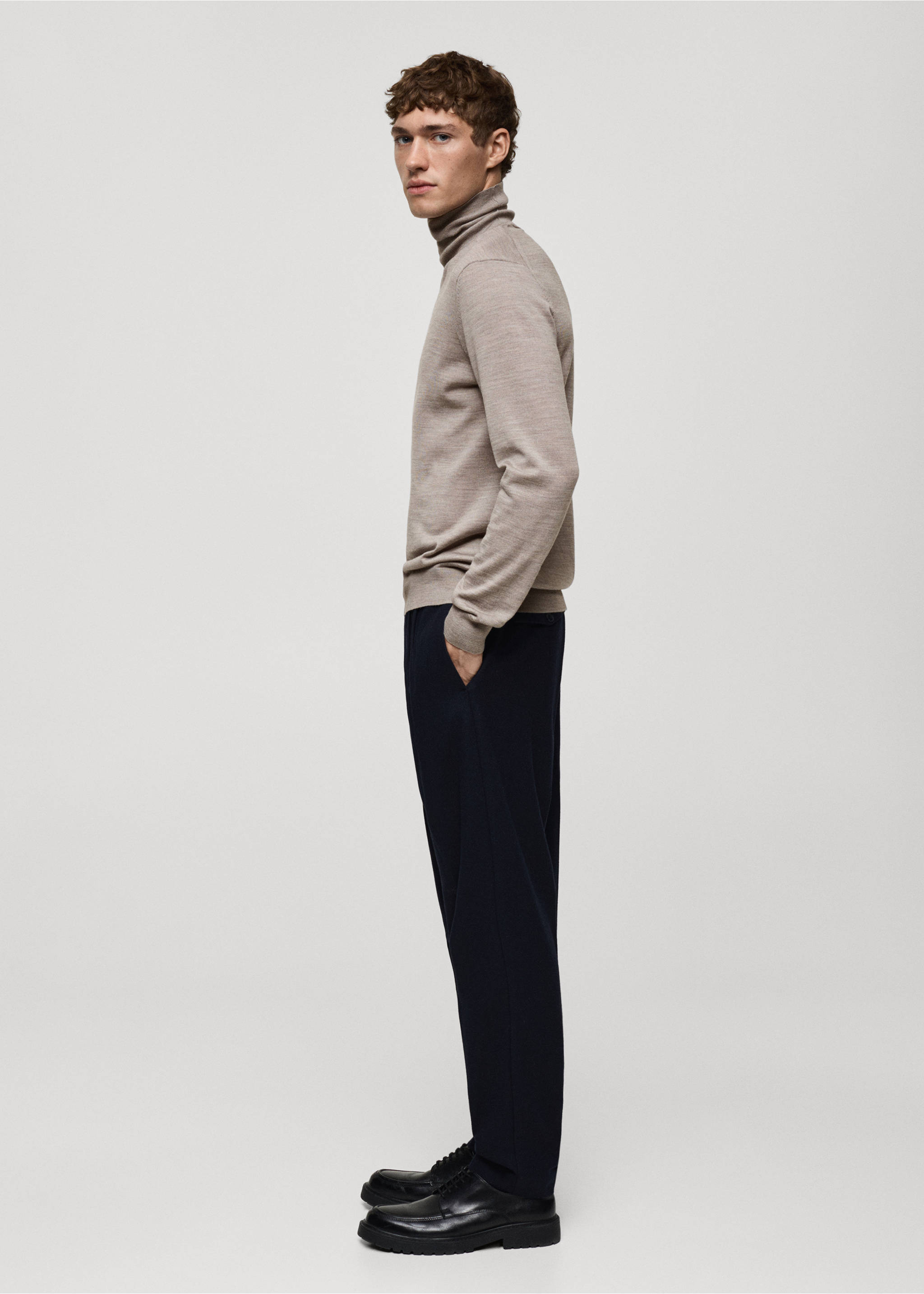 100% merino wool turtleneck sweater - Details of the article 2, Medium Brown. Ref: 87000619-00.