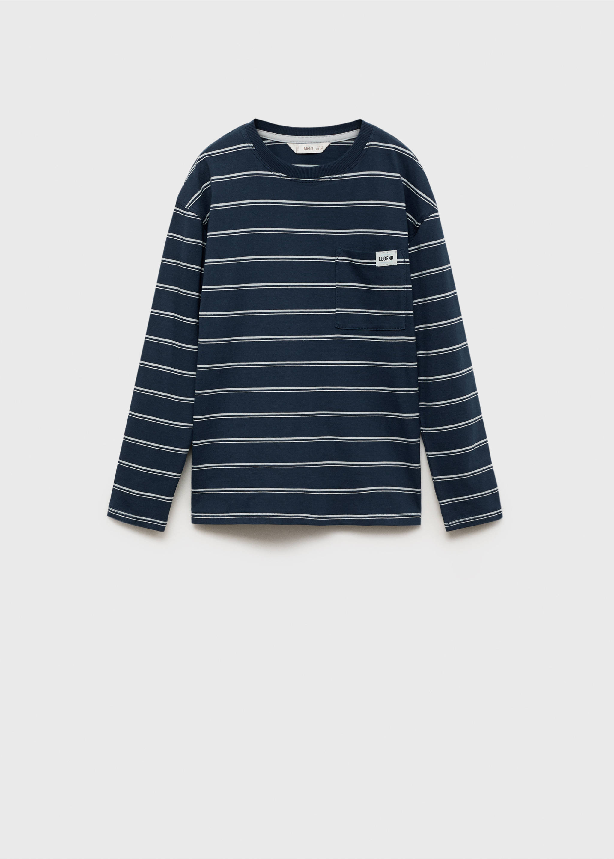 T-shirt à rayures poche - Article sans modèle, Bleu marine foncé. Ref: 87000641-00.