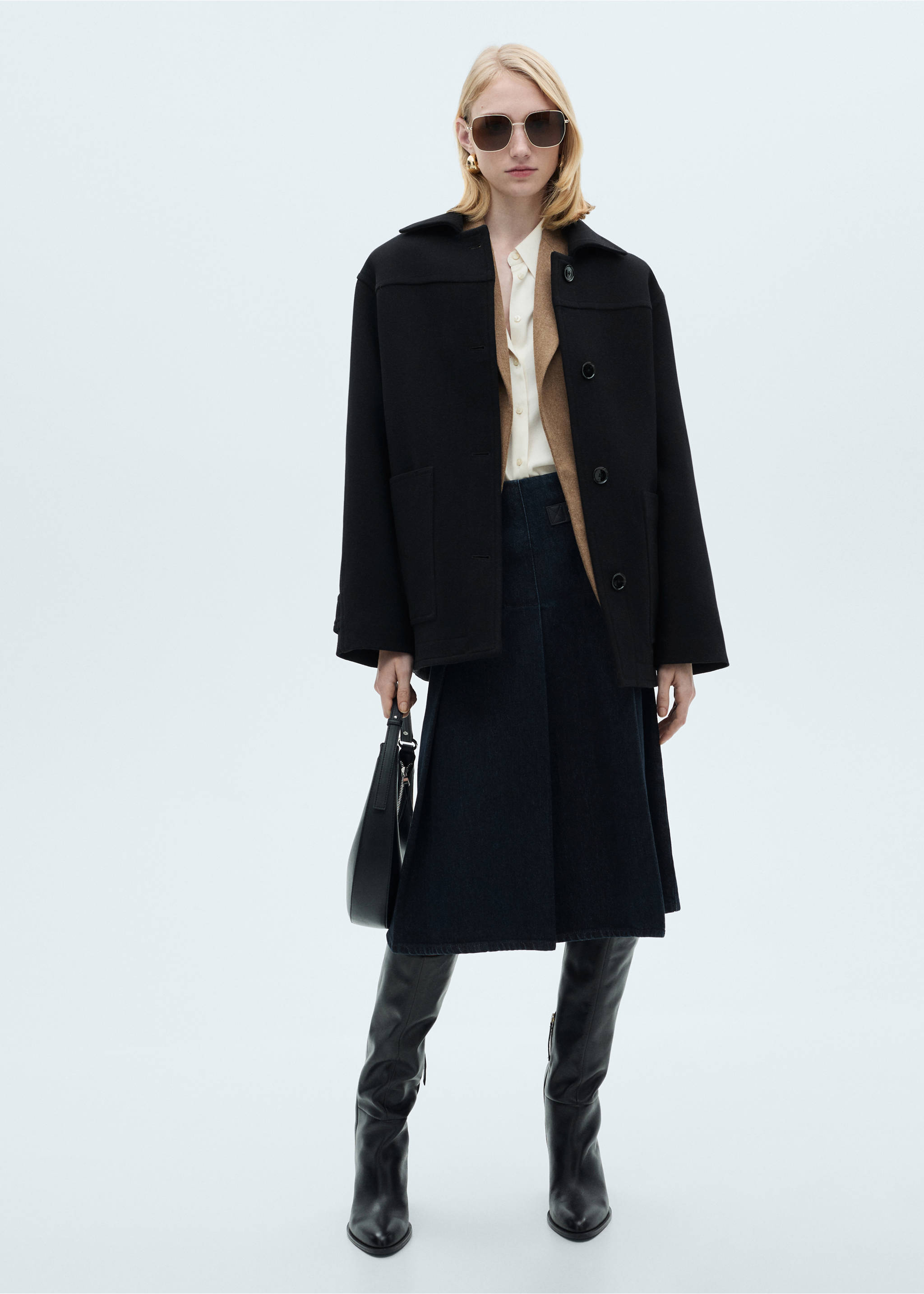 Midi wool coat with buttons - General plane, Black. Ref: 87000642-00.
