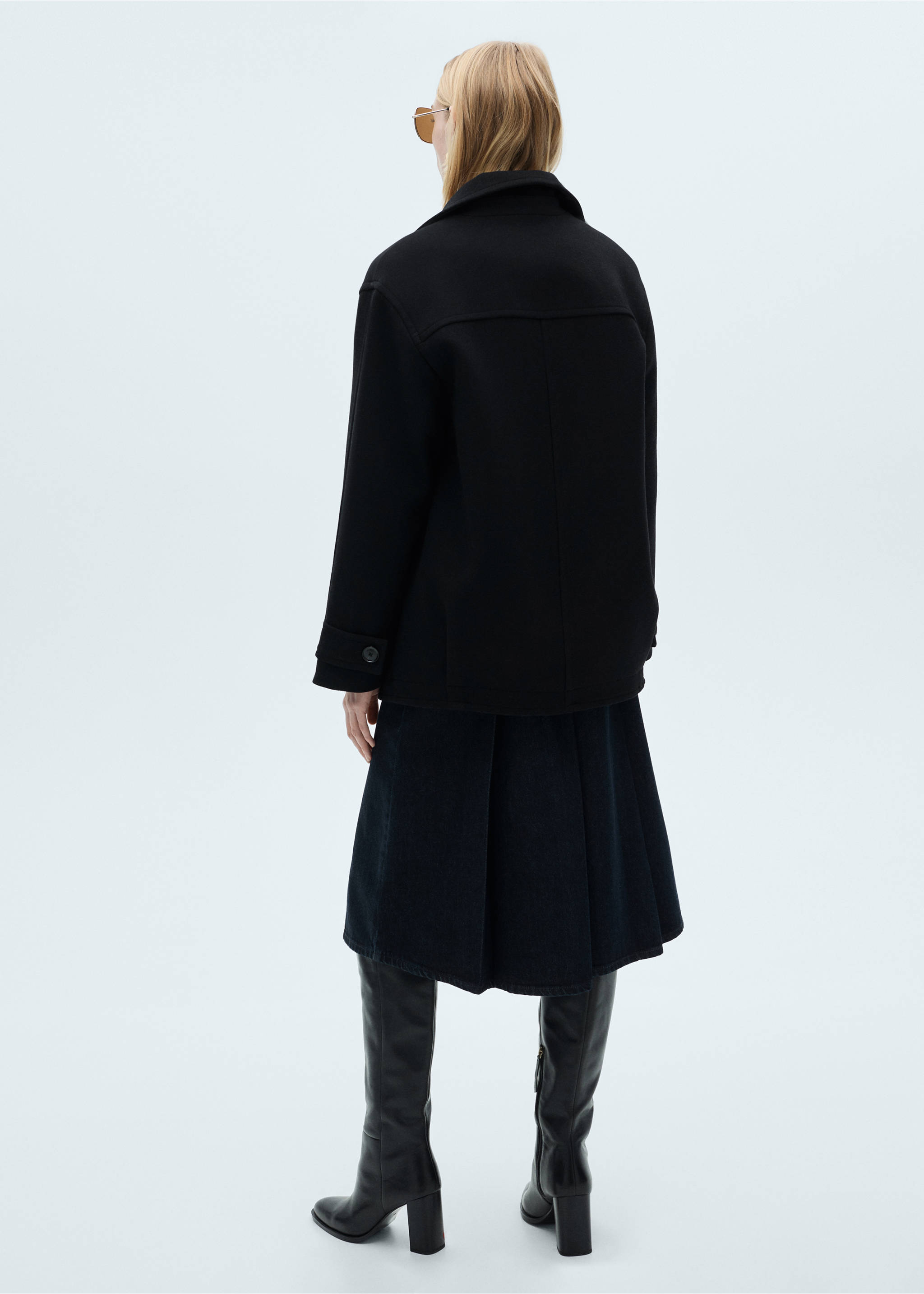 Midi wool coat with buttons - Reverse of the article, Black. Ref: 87000642-00.