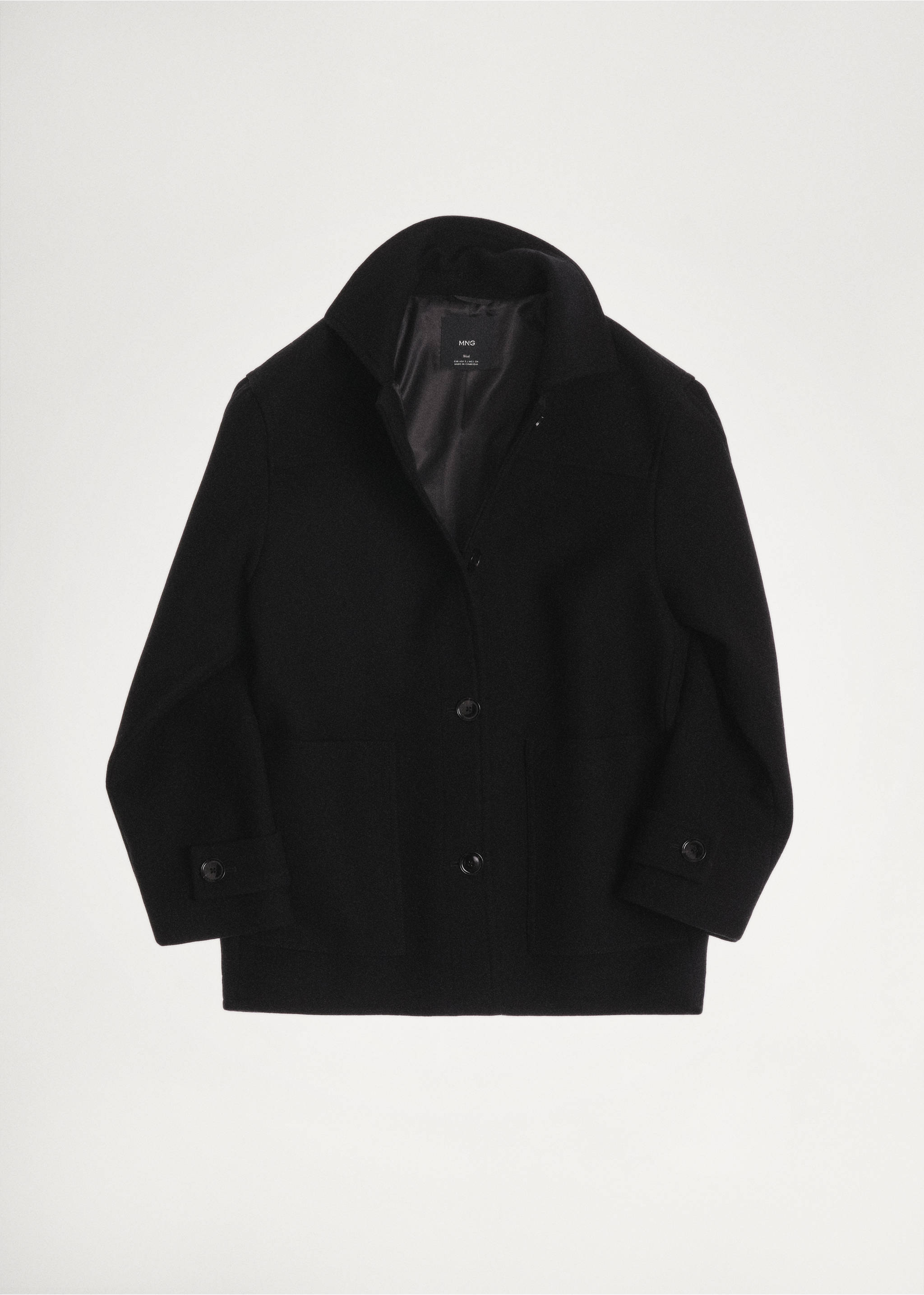 Midi wool coat with buttons - Details of the article 7, Black. Ref: 87000642-00.