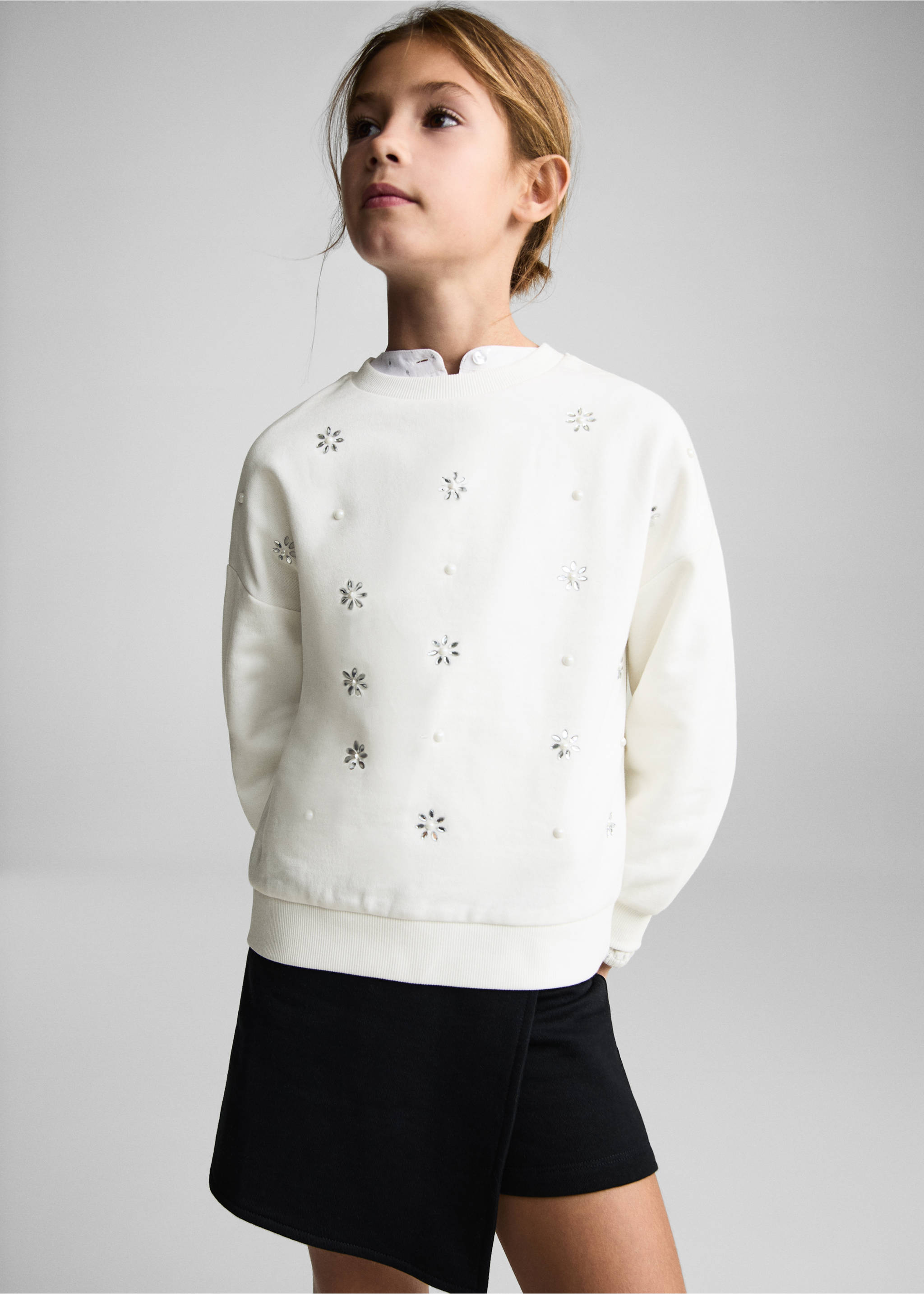 Sequin floral sweatshirt - Medium plane, Off White. Ref: 87000647-00.