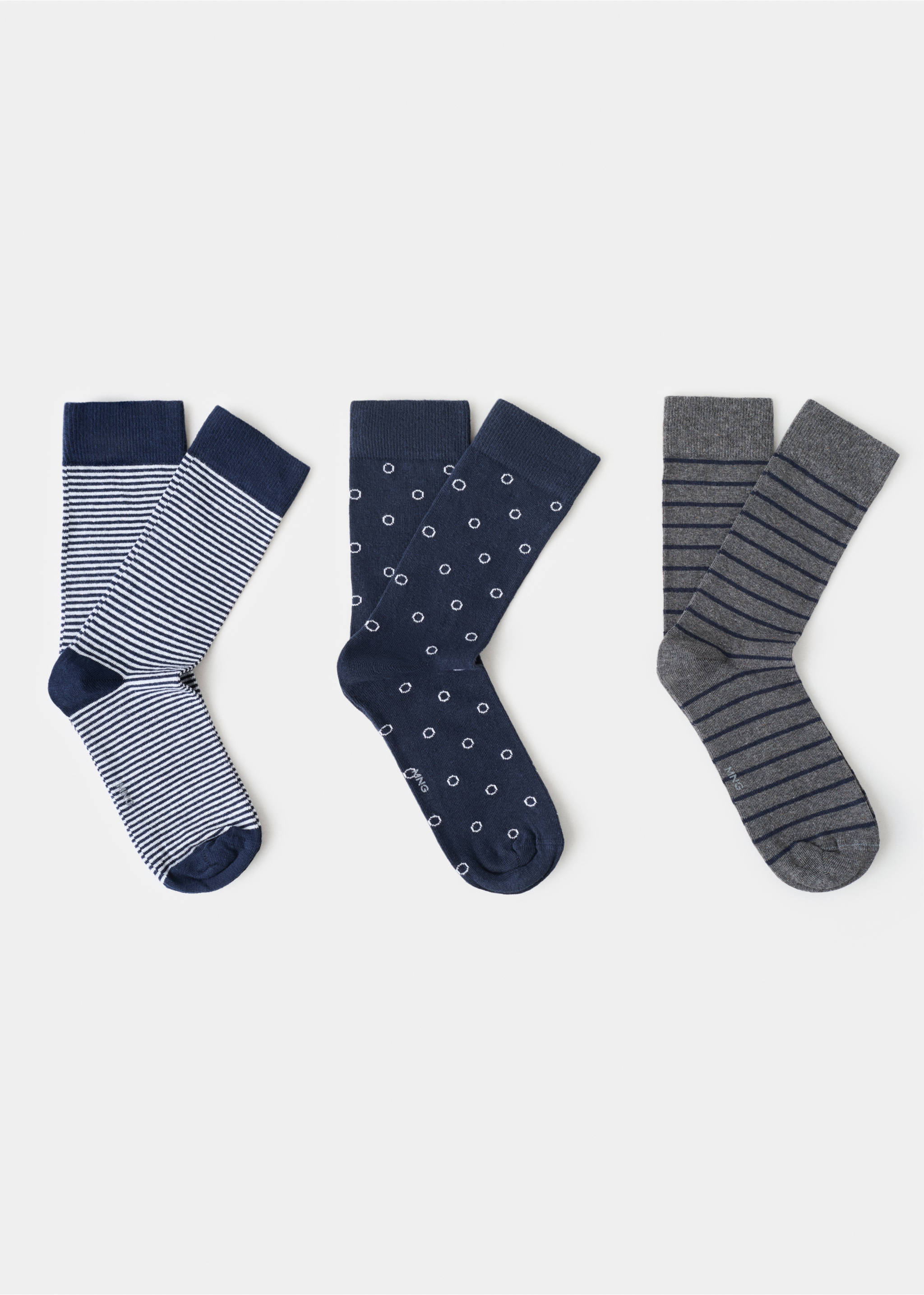 3er-Pack mit gestreiften Baumwollsocken - Rückseite des Artikels, Dunkles Marineblau. Ref: 87000661-00.