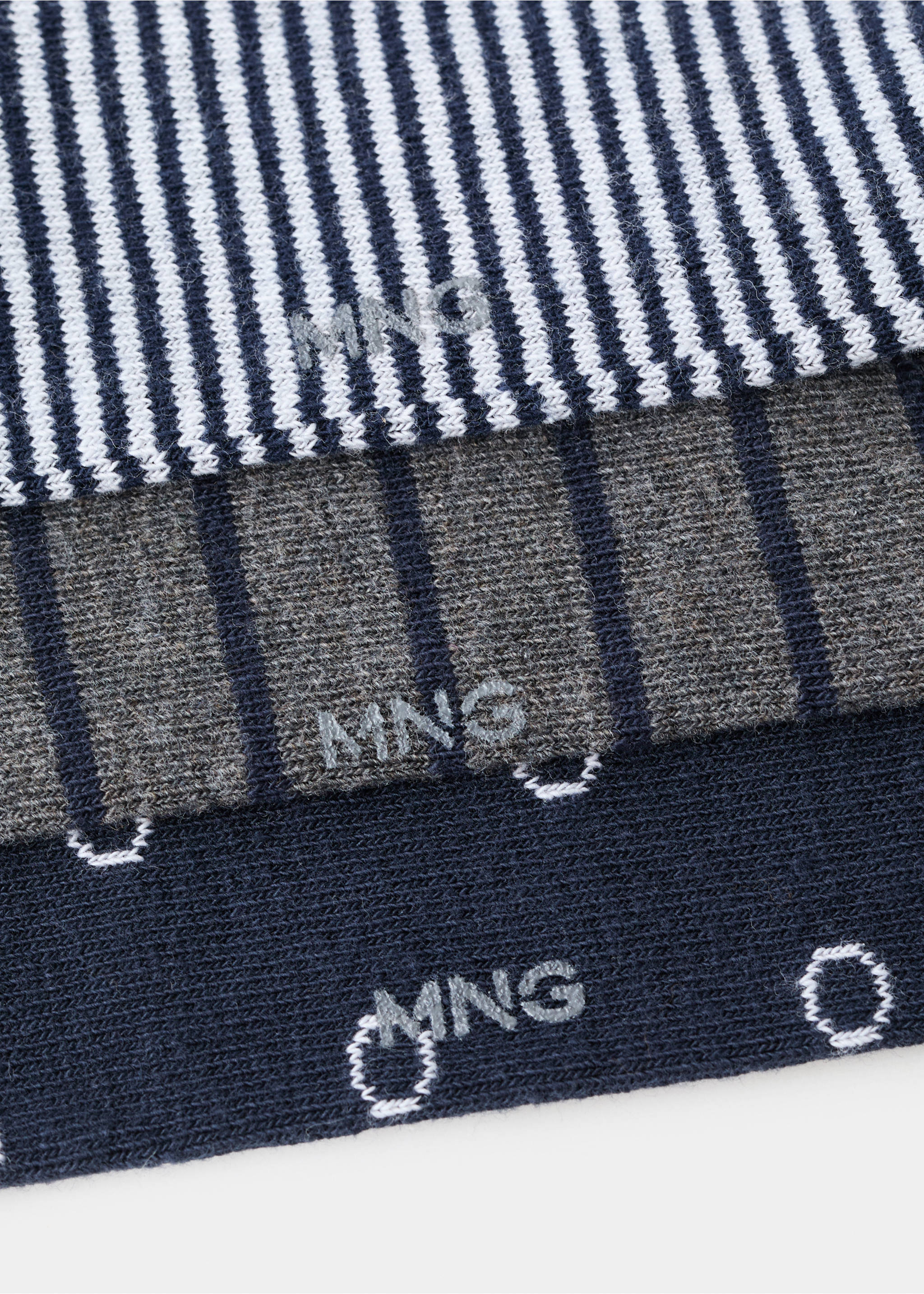 3er-Pack mit gestreiften Baumwollsocken - Detail des Artikels 0, Dunkles Marineblau. Ref: 87000661-00.