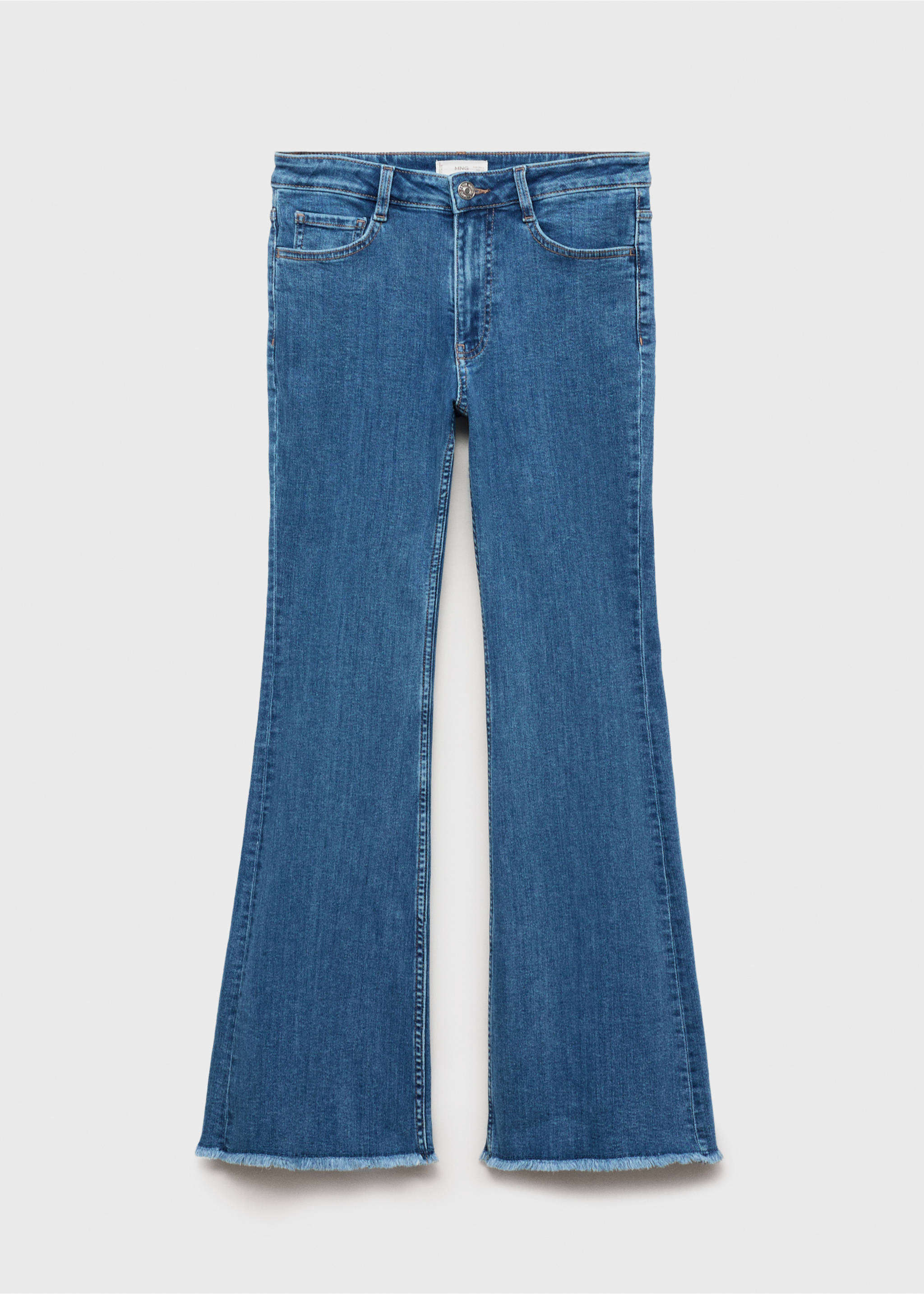 Flared-Jeans mit ausgefranstem Saum - Artikel ohne Model, Mittelblau. Ref: 87001068-00.