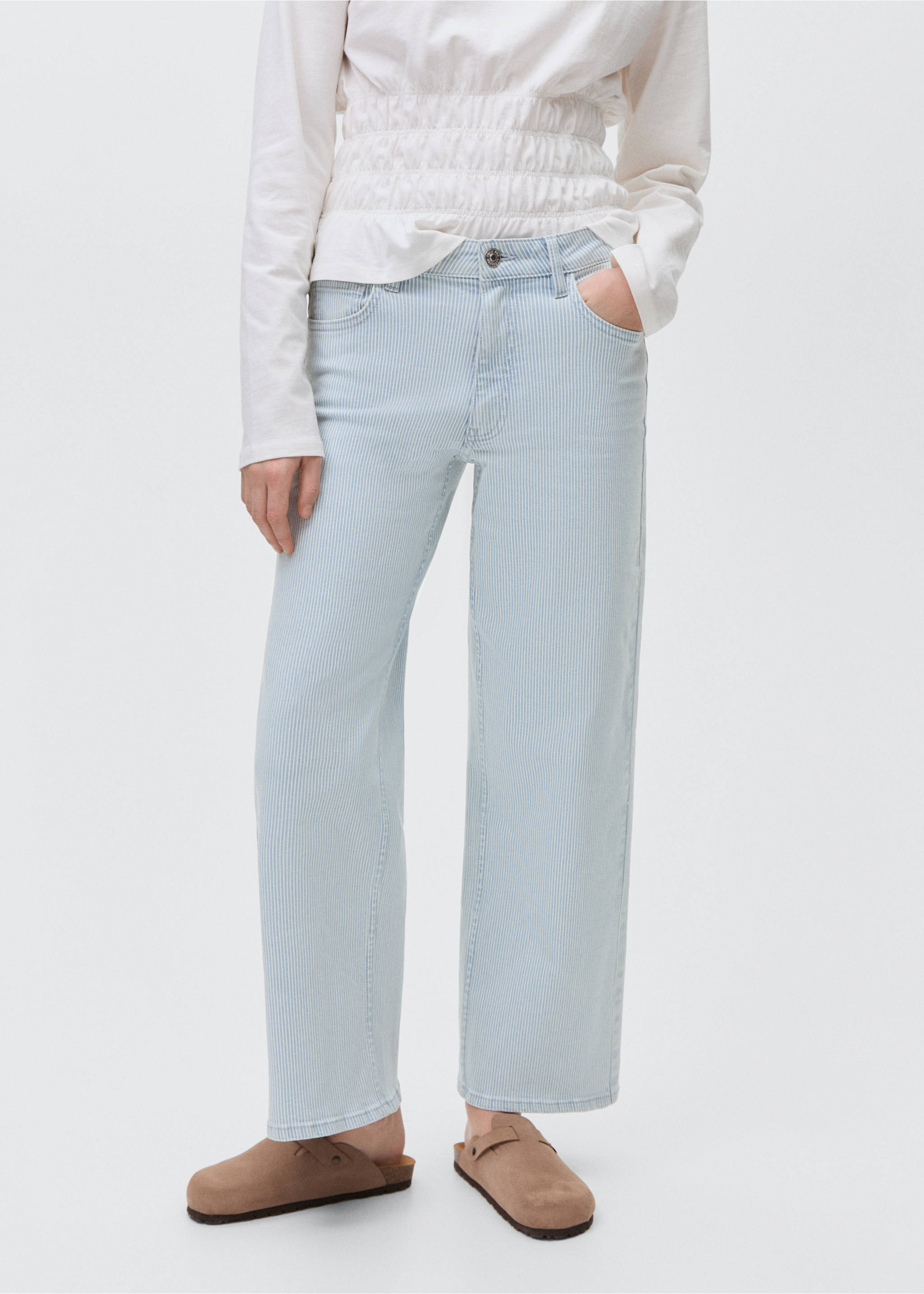 Striped culotte jeans - Medium plane, Blue. Ref: 87001074-00.