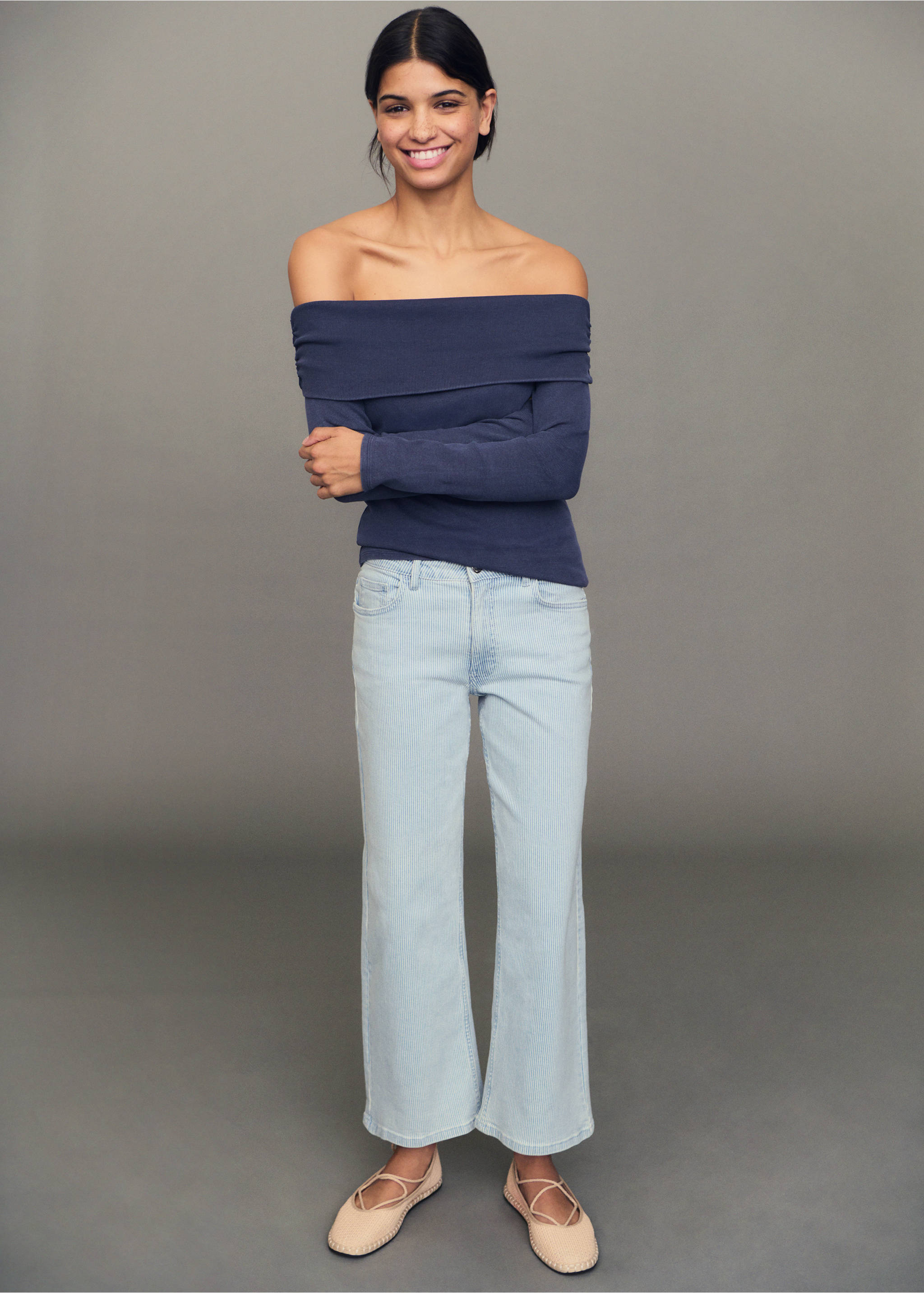 Striped culotte jeans - Details of the article 5, Blue. Ref: 87001074-00.