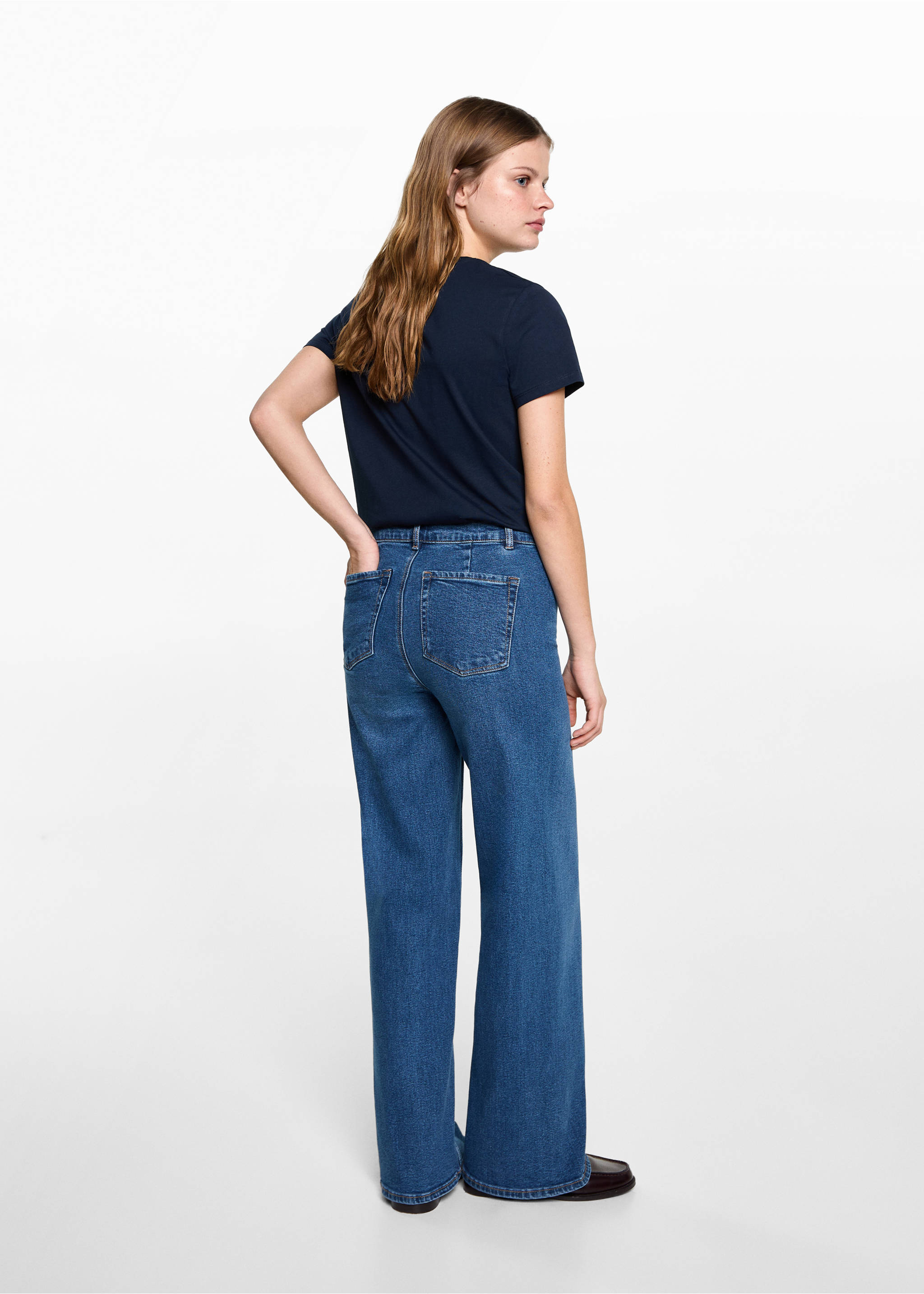 Wideleg jeans - Achterkant van het artikel, Middenblauw. Ref: 87001079-00.