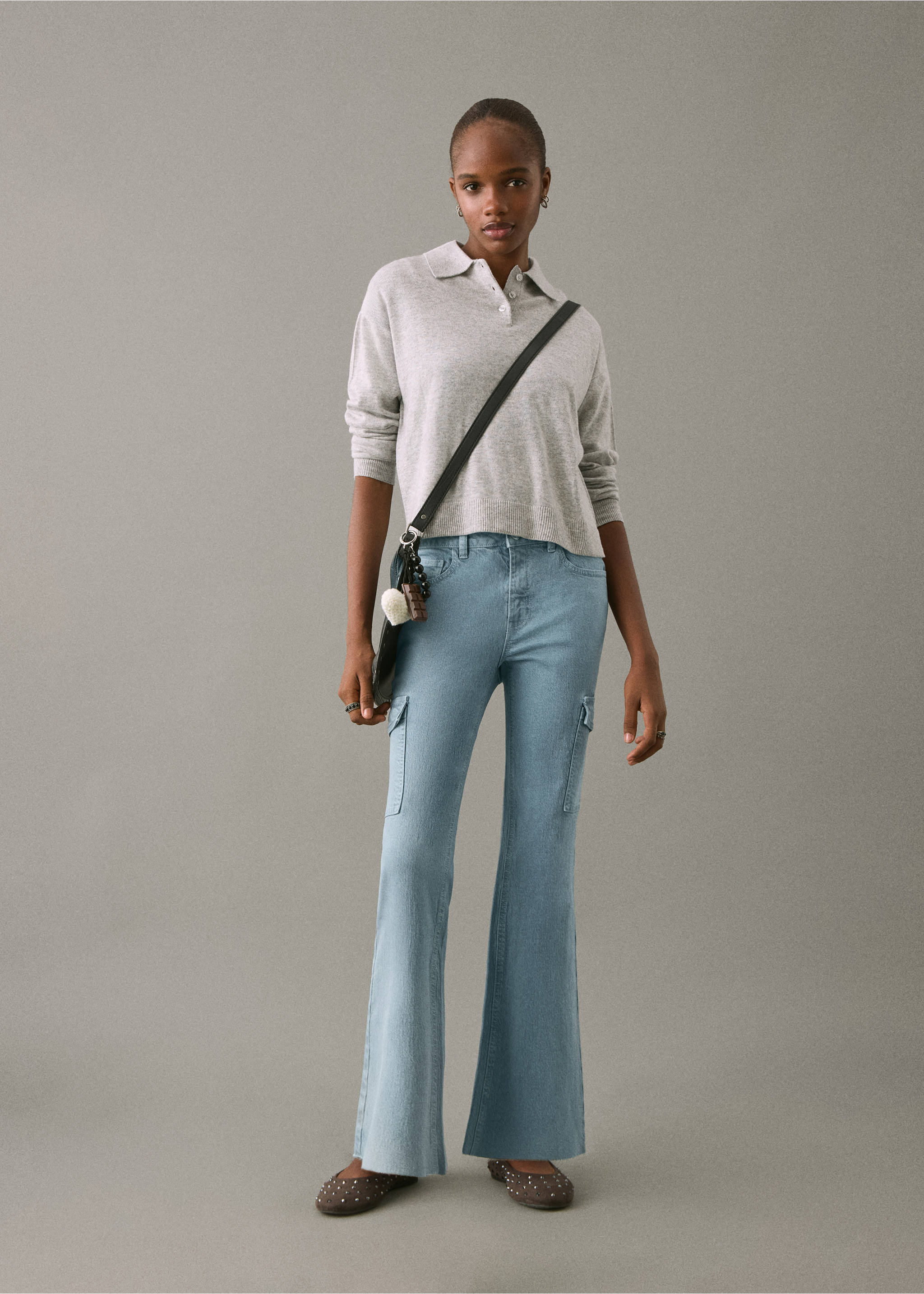 Cropped flared cargo jeans - General plane, Blue. Ref: 87001084-00.