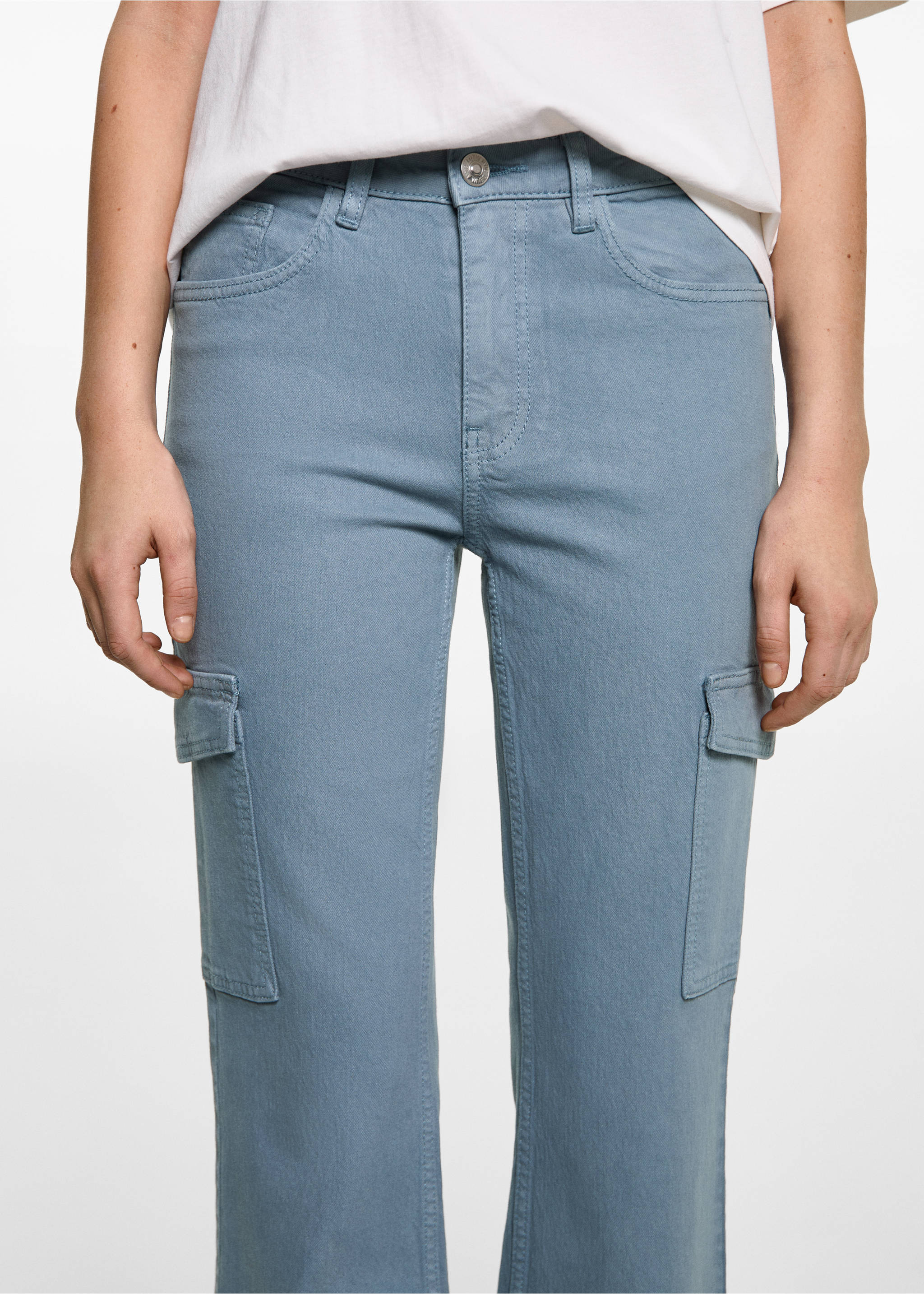 Cropped flared cargo jeans - Medium plane, Blue. Ref: 87001084-00.