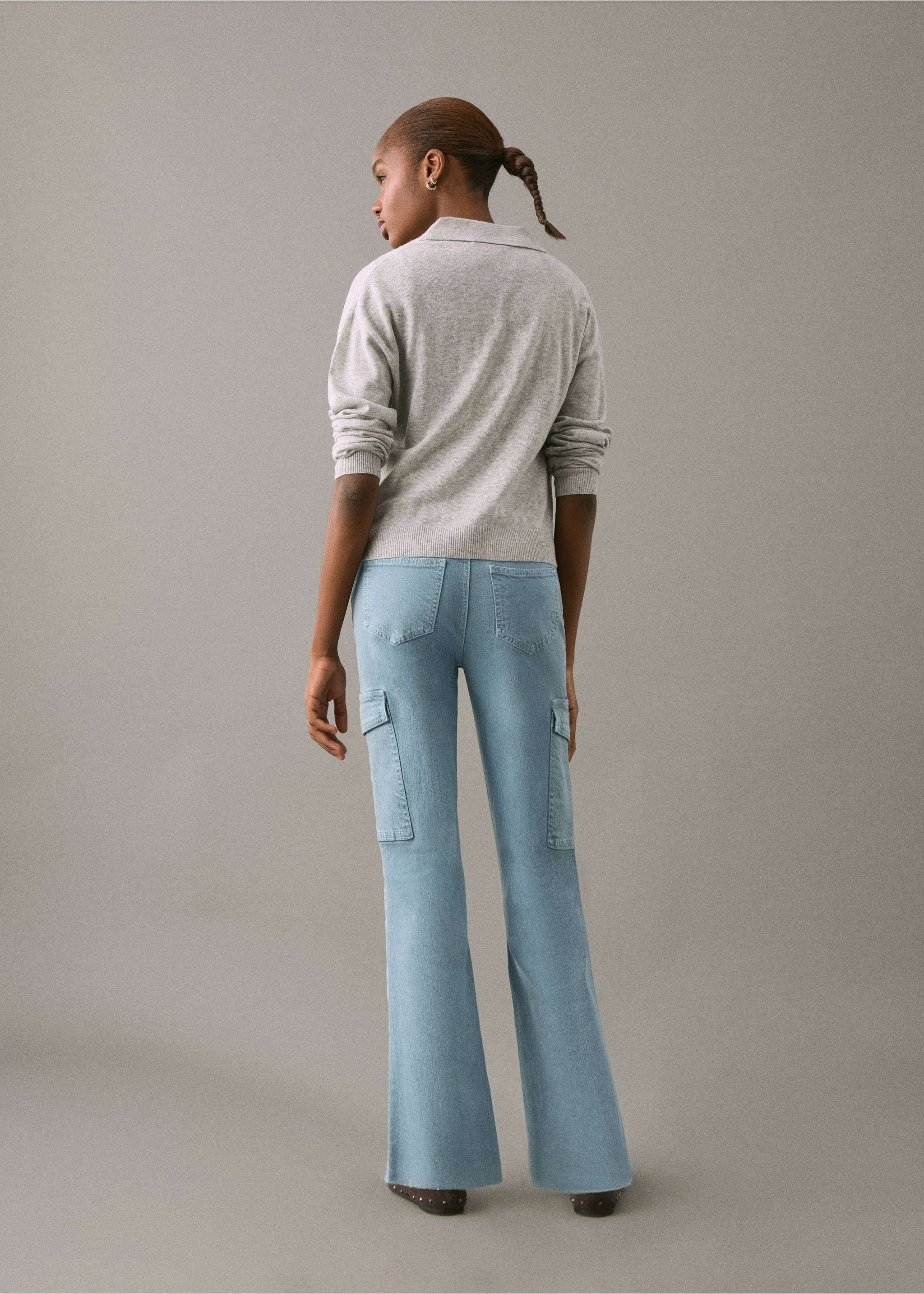 Cropped flared cargo jeans - Reverse of the article, Blue. Ref: 87001084-00.