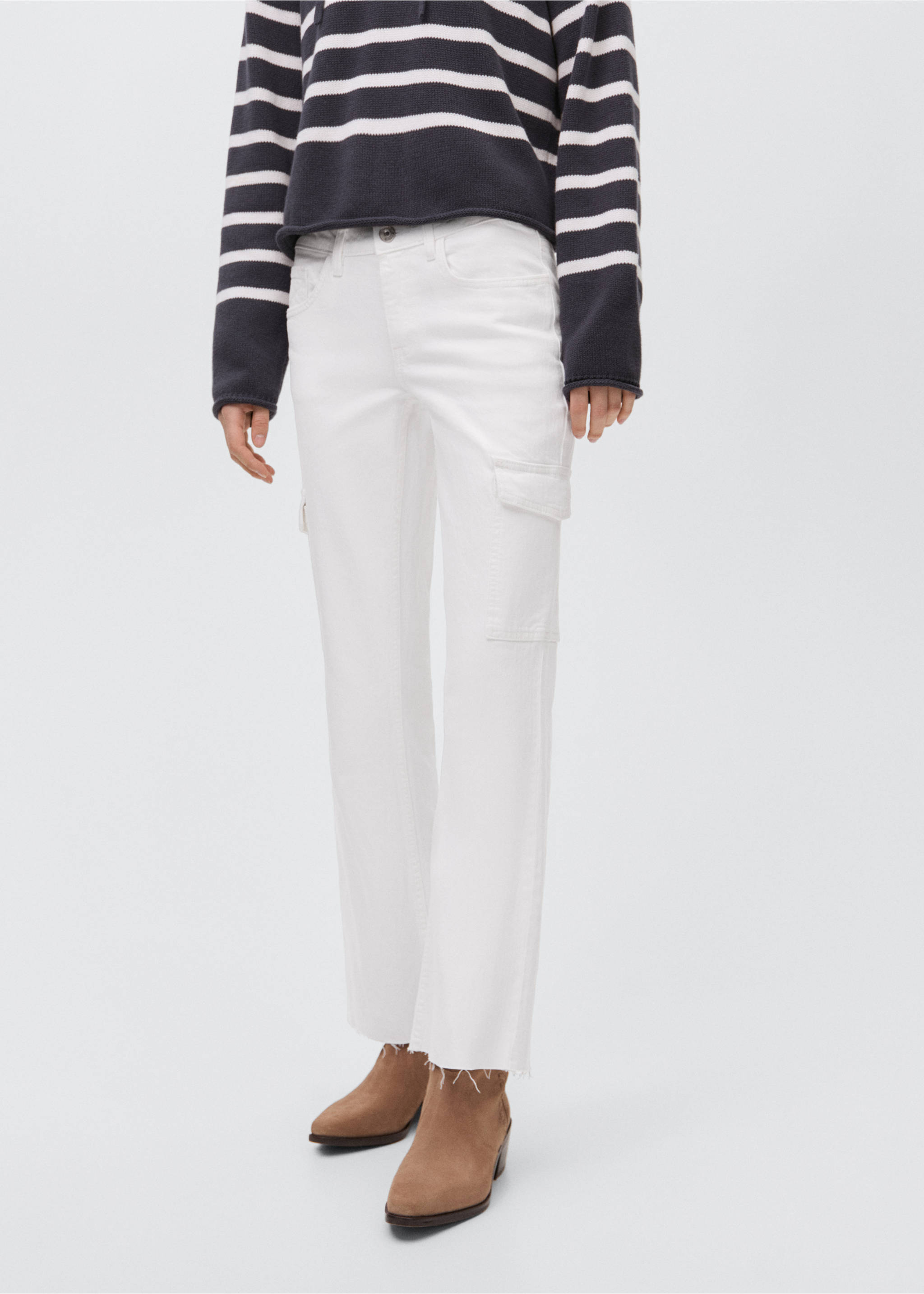 Jean crop flare cargo - Plan moyen, Blanc. Ref: 87001086-00.