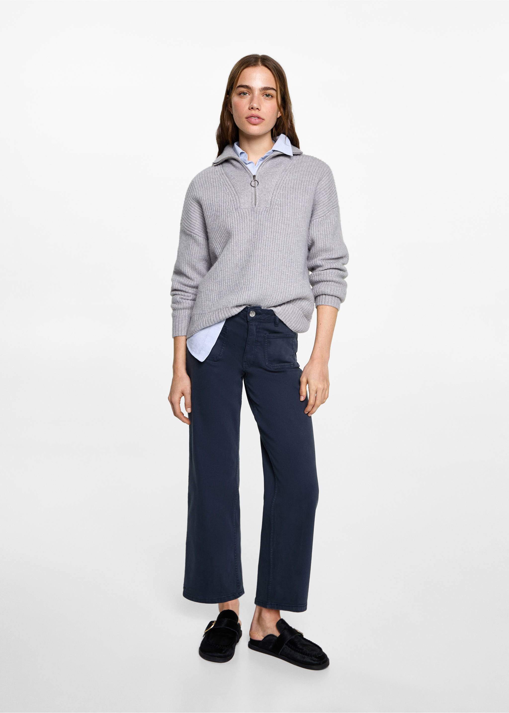 Culotte jeans with pockets - General plane, Dark Navy. Ref: 87001089-00.