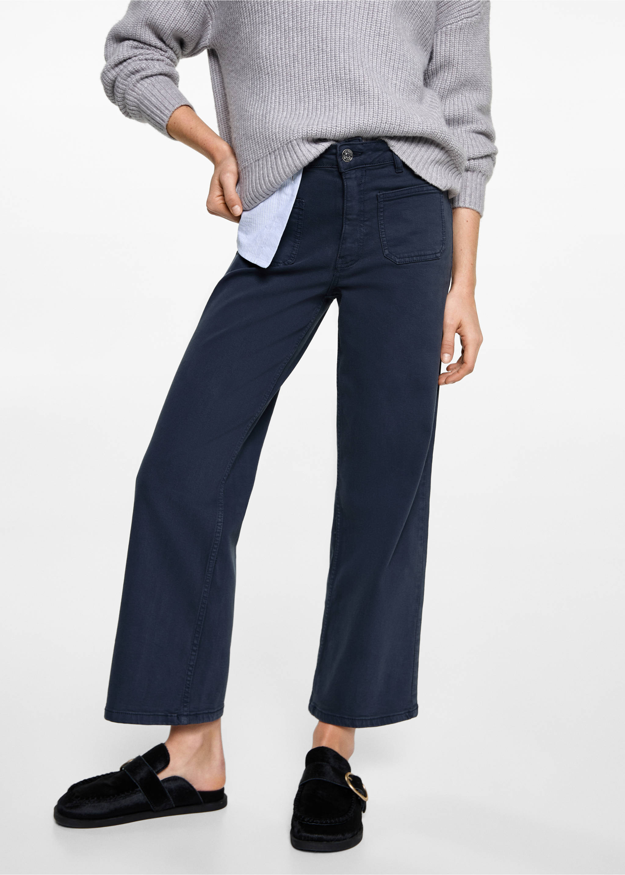 Culotte jeans with pockets - Medium plane, Dark Navy. Ref: 87001089-00.