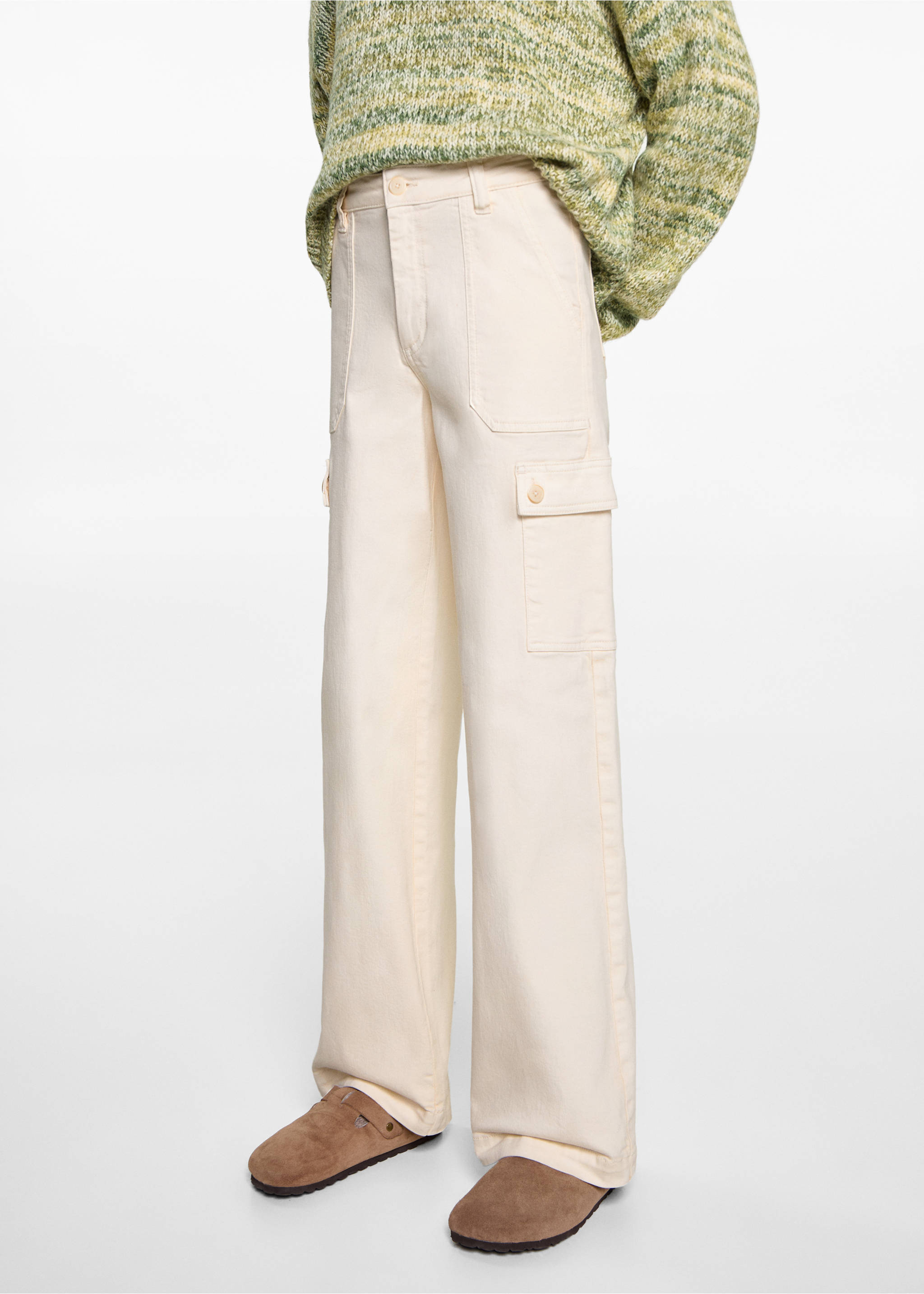 Jean style jupe-culotte poches - Plan moyen, Écru. Ref: 87001090-00.