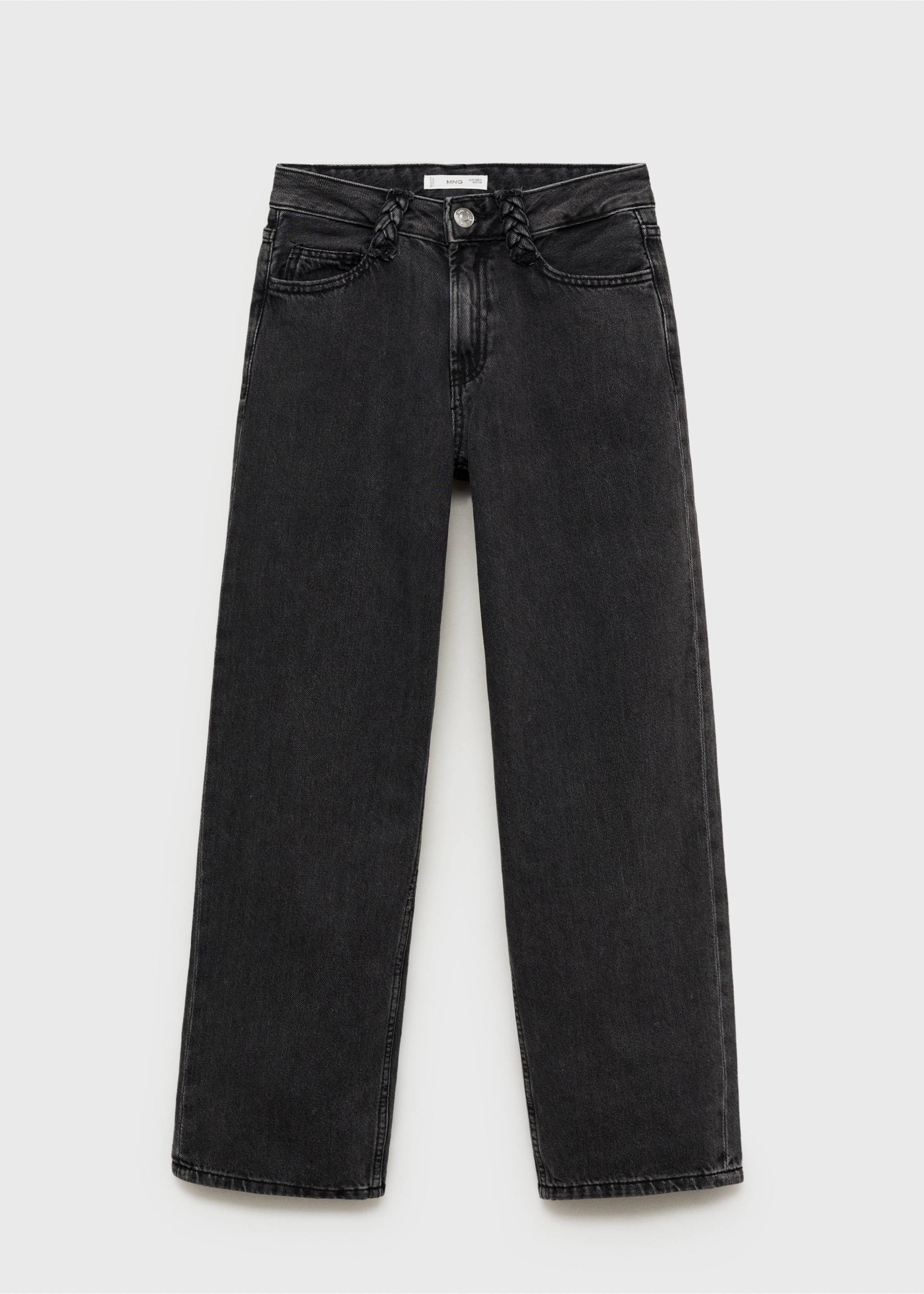 Gerade Jeans mit geflochtenen Schlaufen - Artikel ohne Model, Black denim. Ref: 87001093-00.