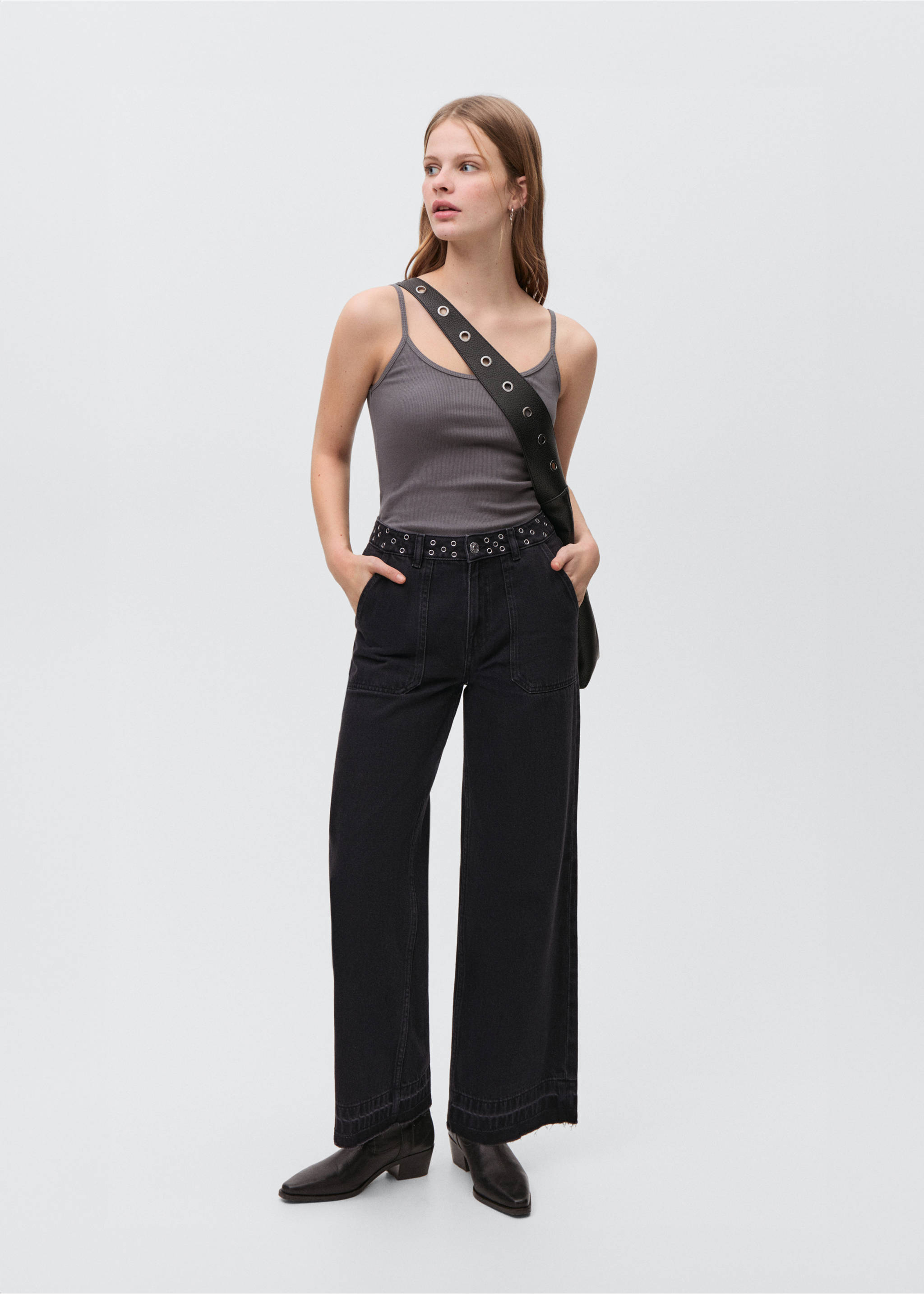 Jean wide leg - Plan général, Black denim. Ref: 87001094-00.