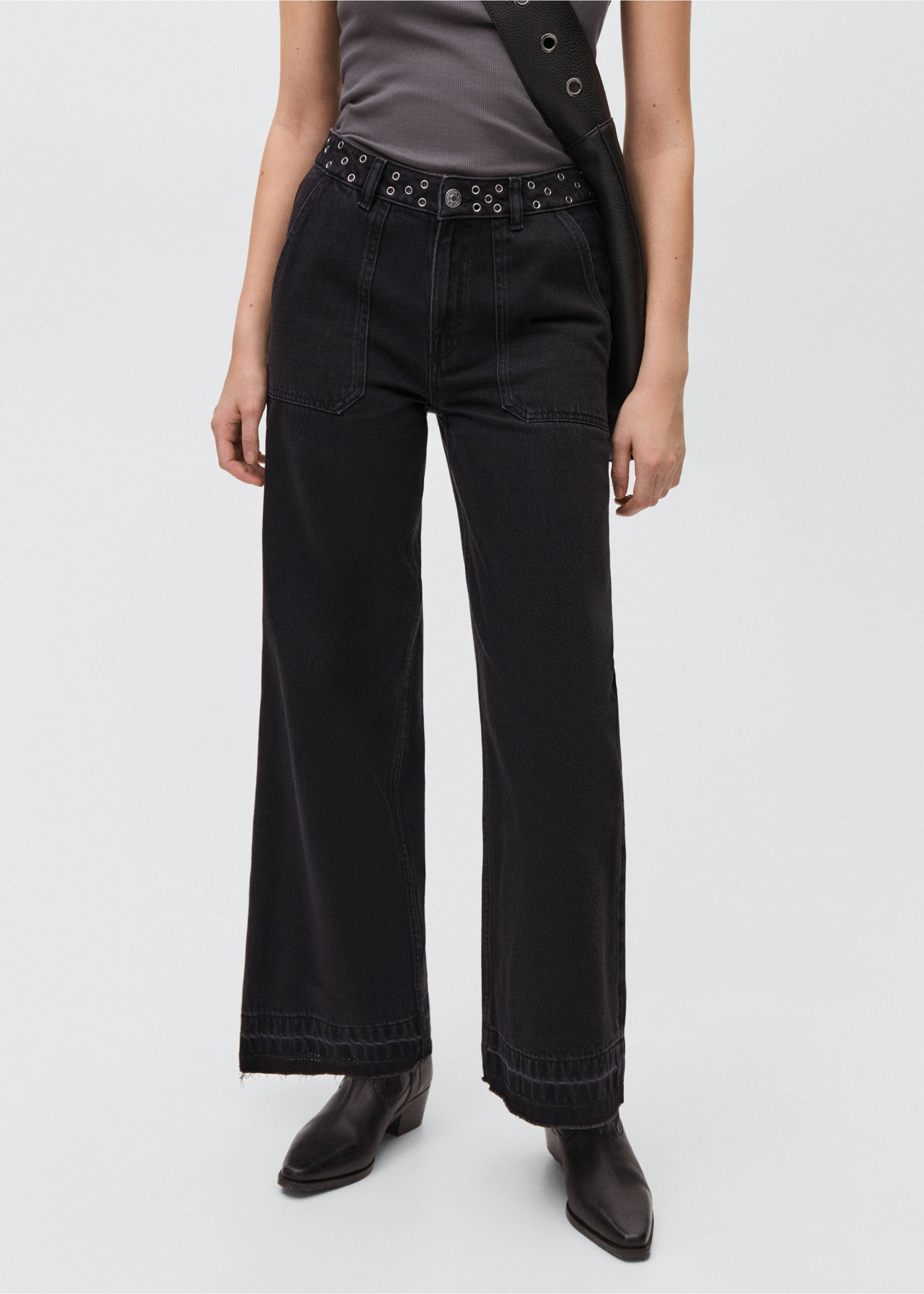 Jean wide leg - Plan moyen, Black denim. Ref: 87001094-00.