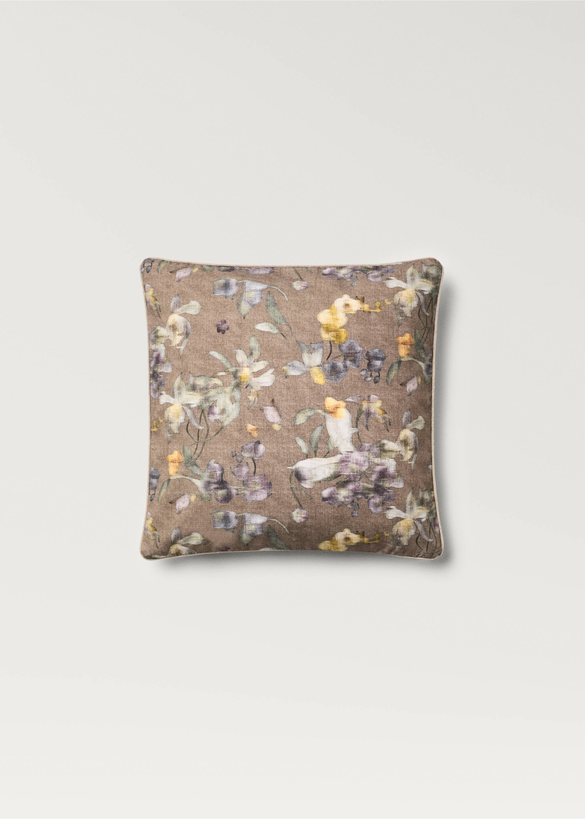 Housse de coussin liseré imprimé à fleurs 45x45 cm - Article sans modèle, Marron moyen. Ref: 87002029-00.
