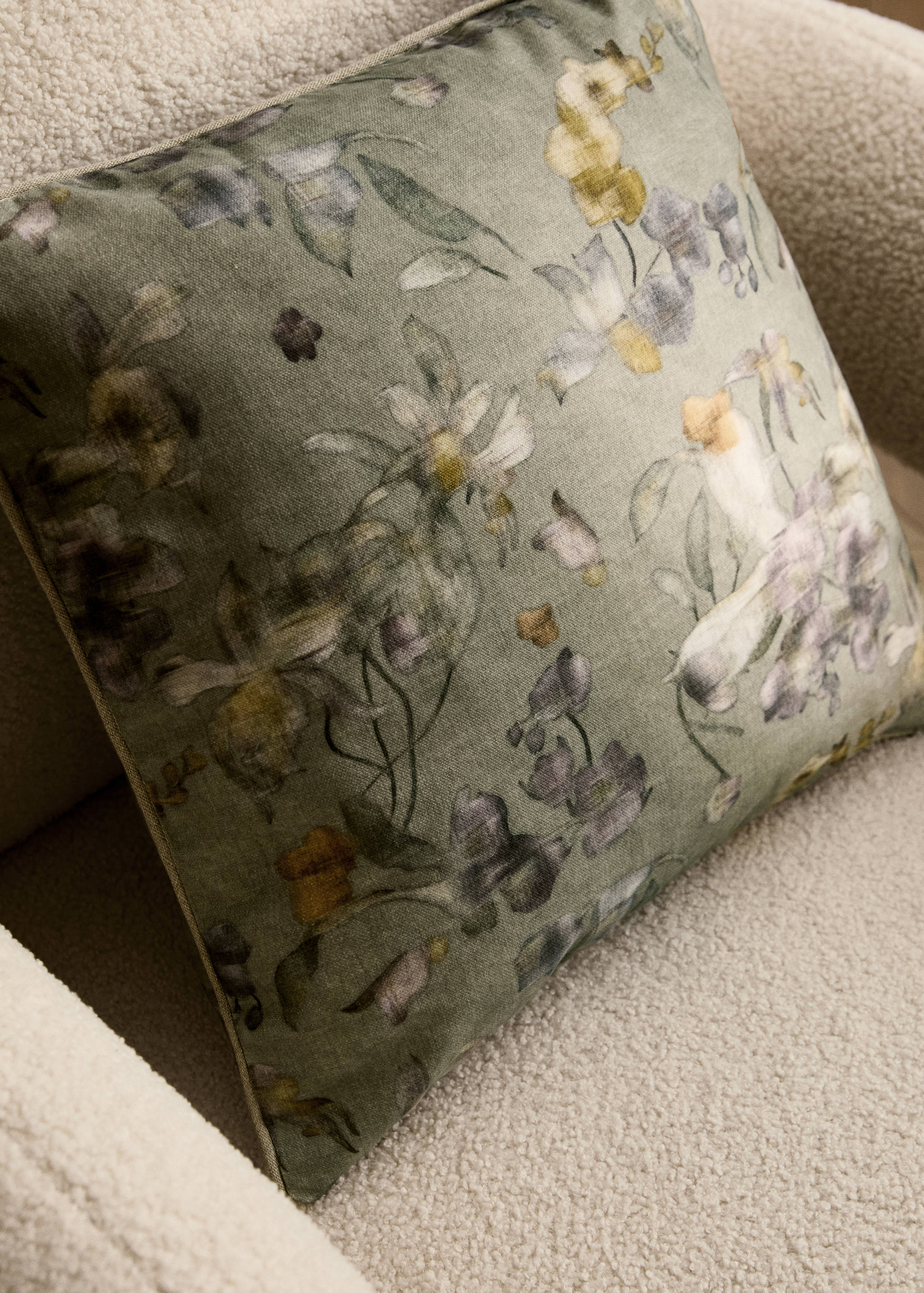 Housse de coussin liseré imprimé à fleurs 45x45 cm - Plan général