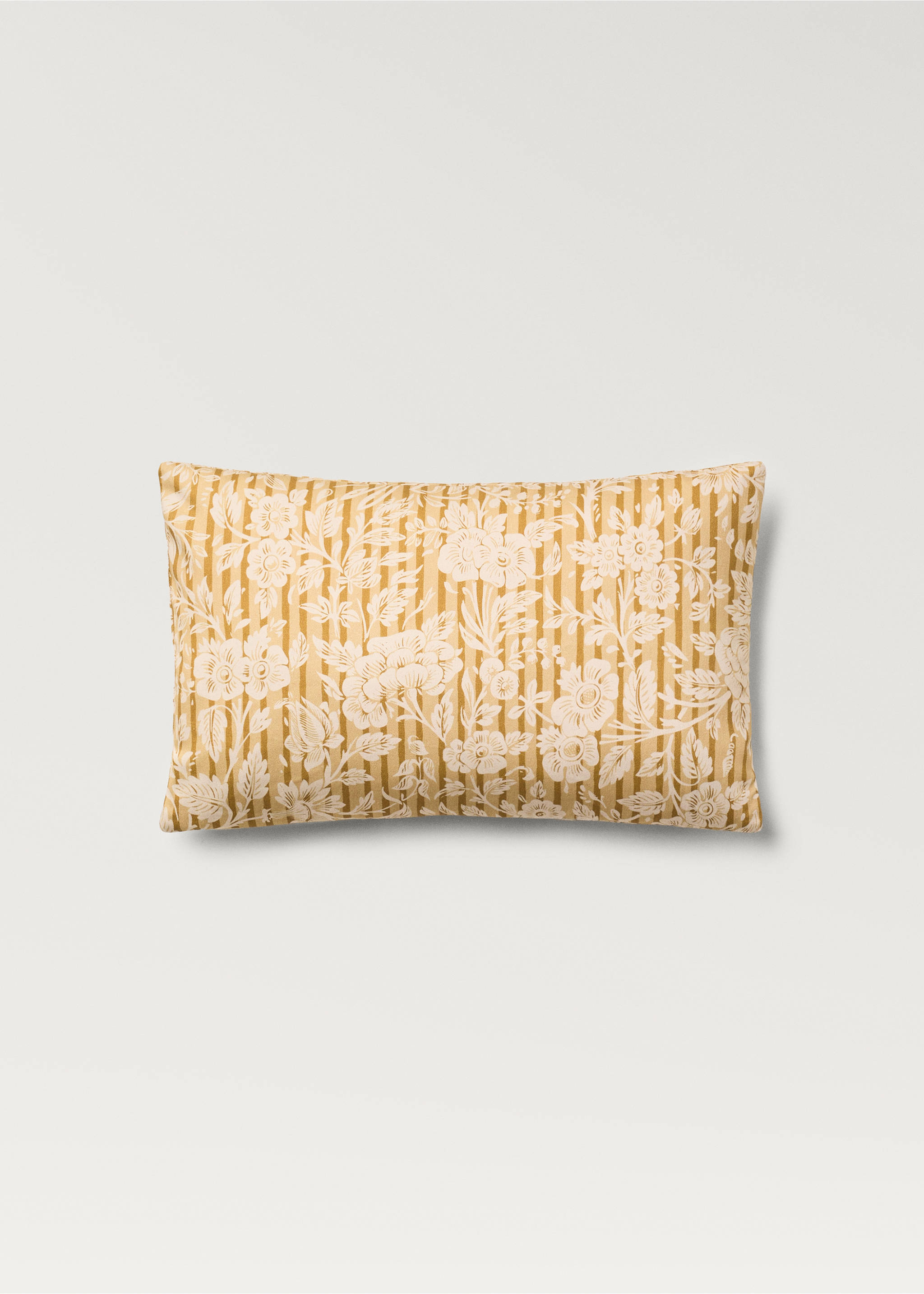 Cushion cover with printed flowers and stripes 30x50 cm - Article without model, Green Apple. Ref: 87002033-00.