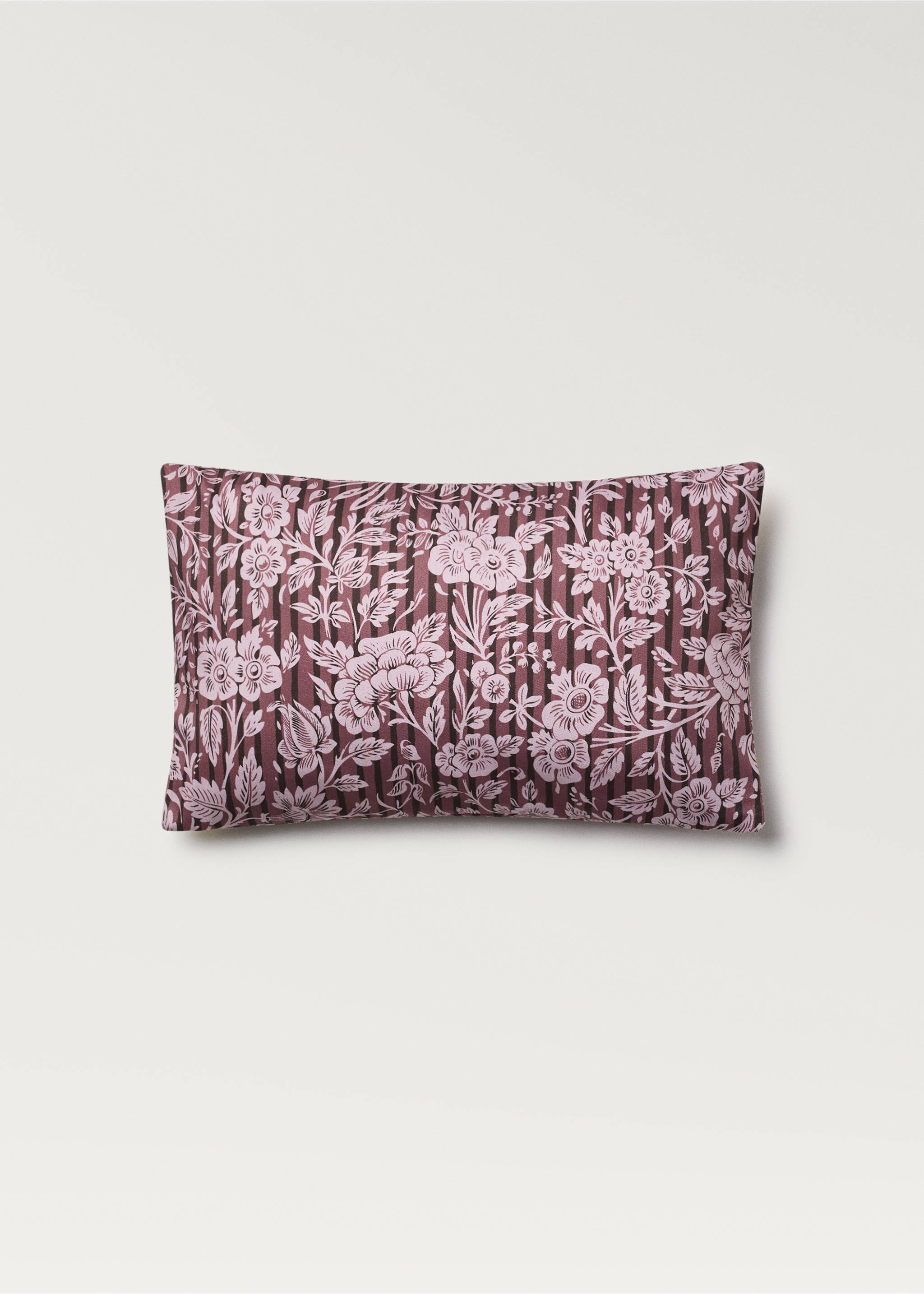 Cushion cover with printed flowers and stripes 30x50 cm - Article without model, Pink. Ref: 87002033-00.