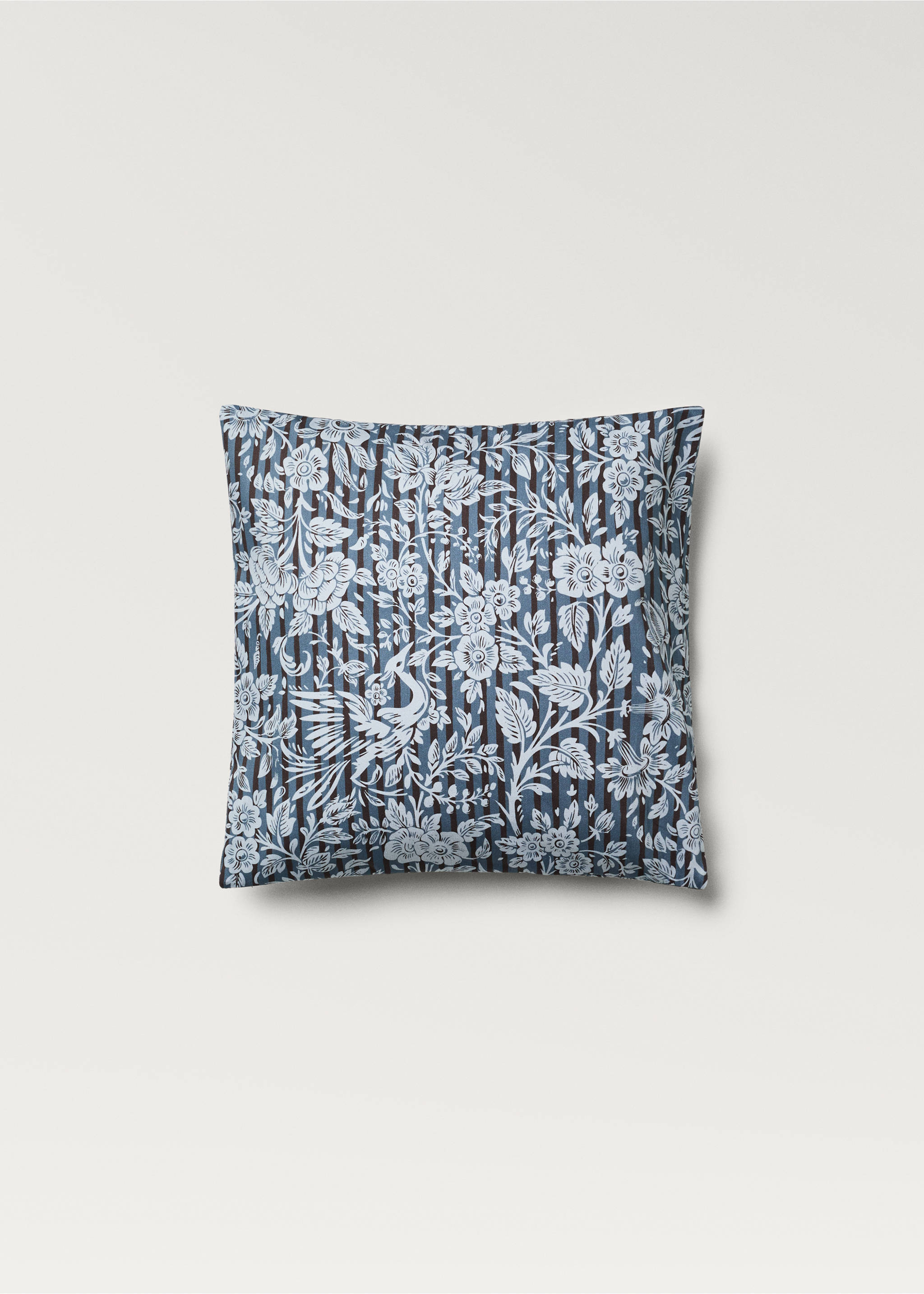 Cushion cover with printed flowers and stripes 45x45 cm - Article without model, Blue. Ref: 87002034-00.