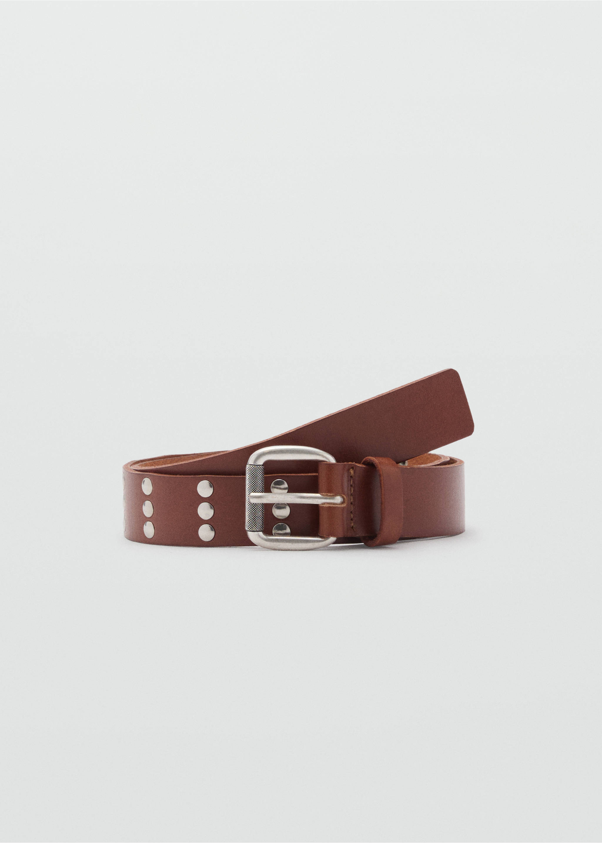 Stud leather belt - Article without model, Brown. Ref: 87002539-00.