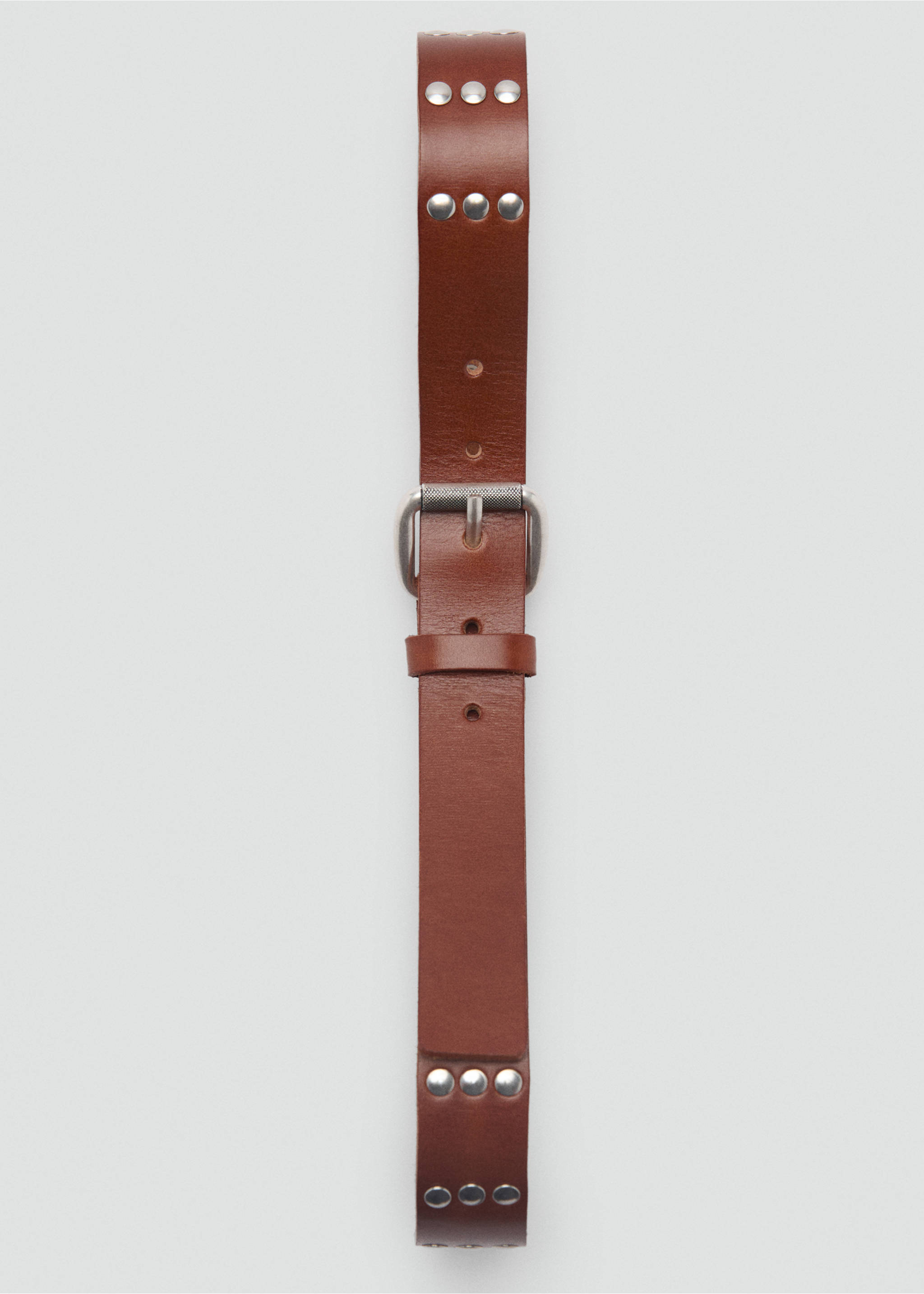 Stud leather belt - Details of the article 2, Brown. Ref: 87002539-00.