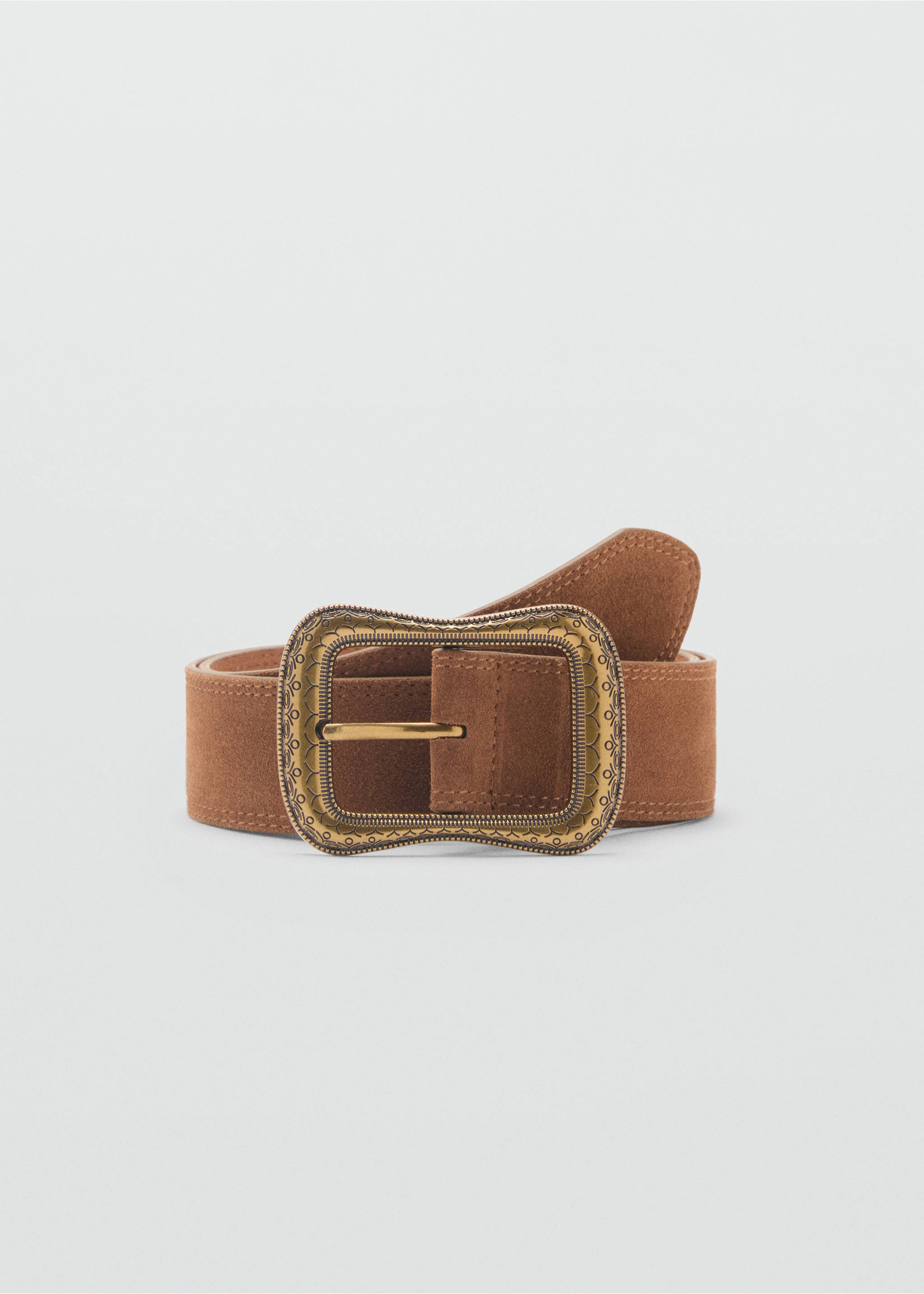 Suede belt with engraved buckle - Article without model, Brown. Ref: 87002541-00.