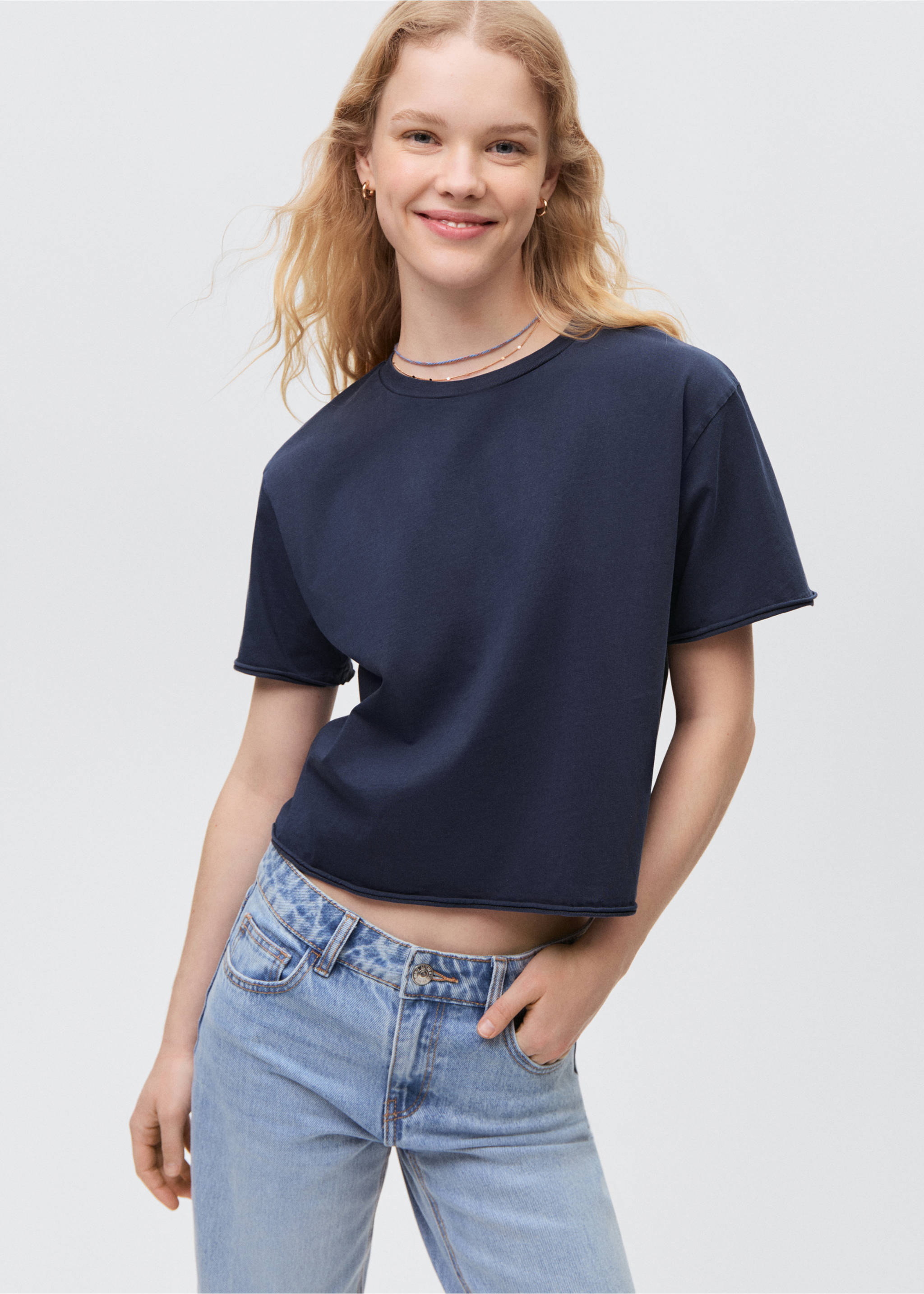 Crop T-shirt - Medium plane, Dark Navy. Ref: 87002547-00.