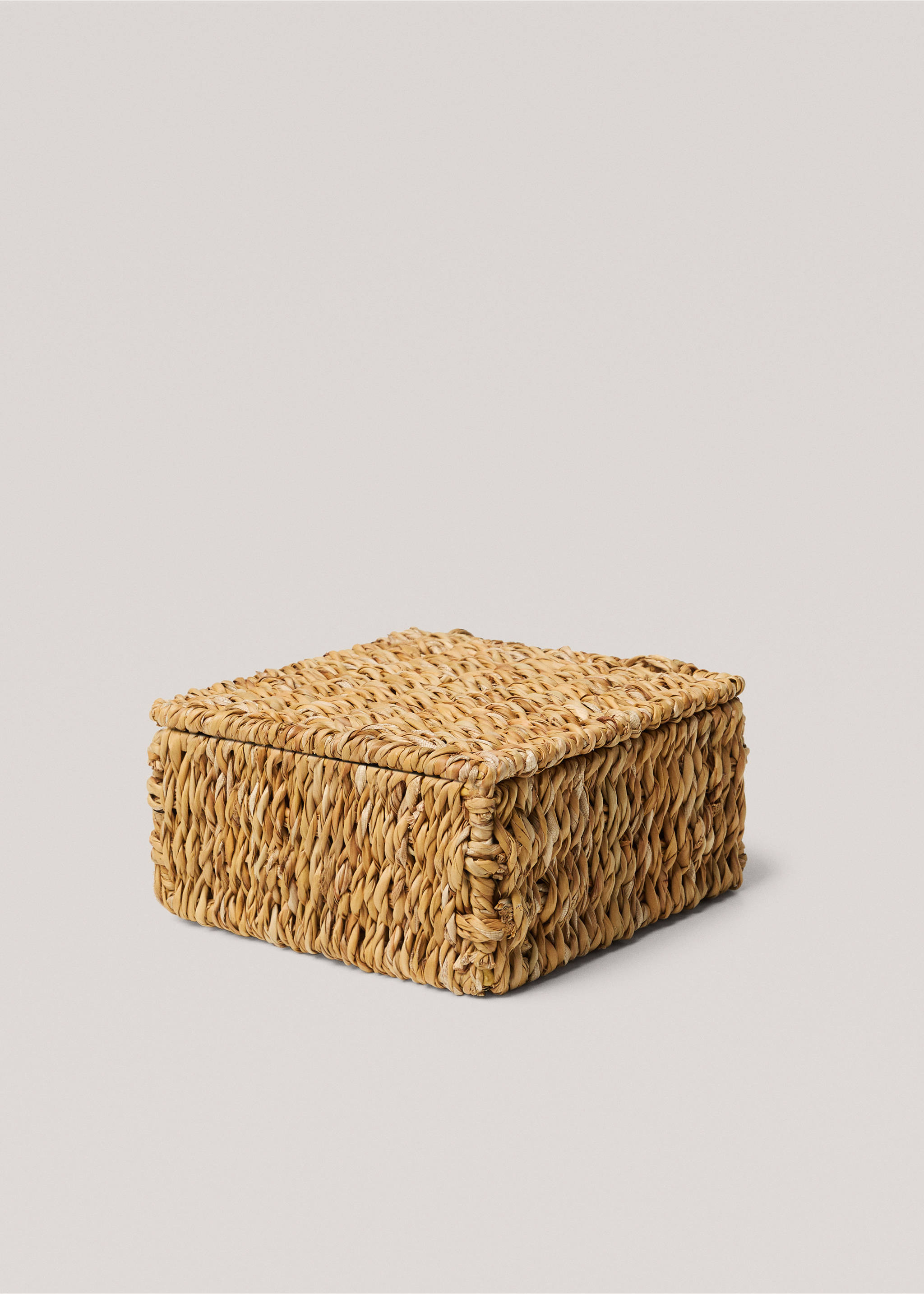 Medium natural fibre basket with lid - Details of the article 1, Brown. Ref: 87002914-00.