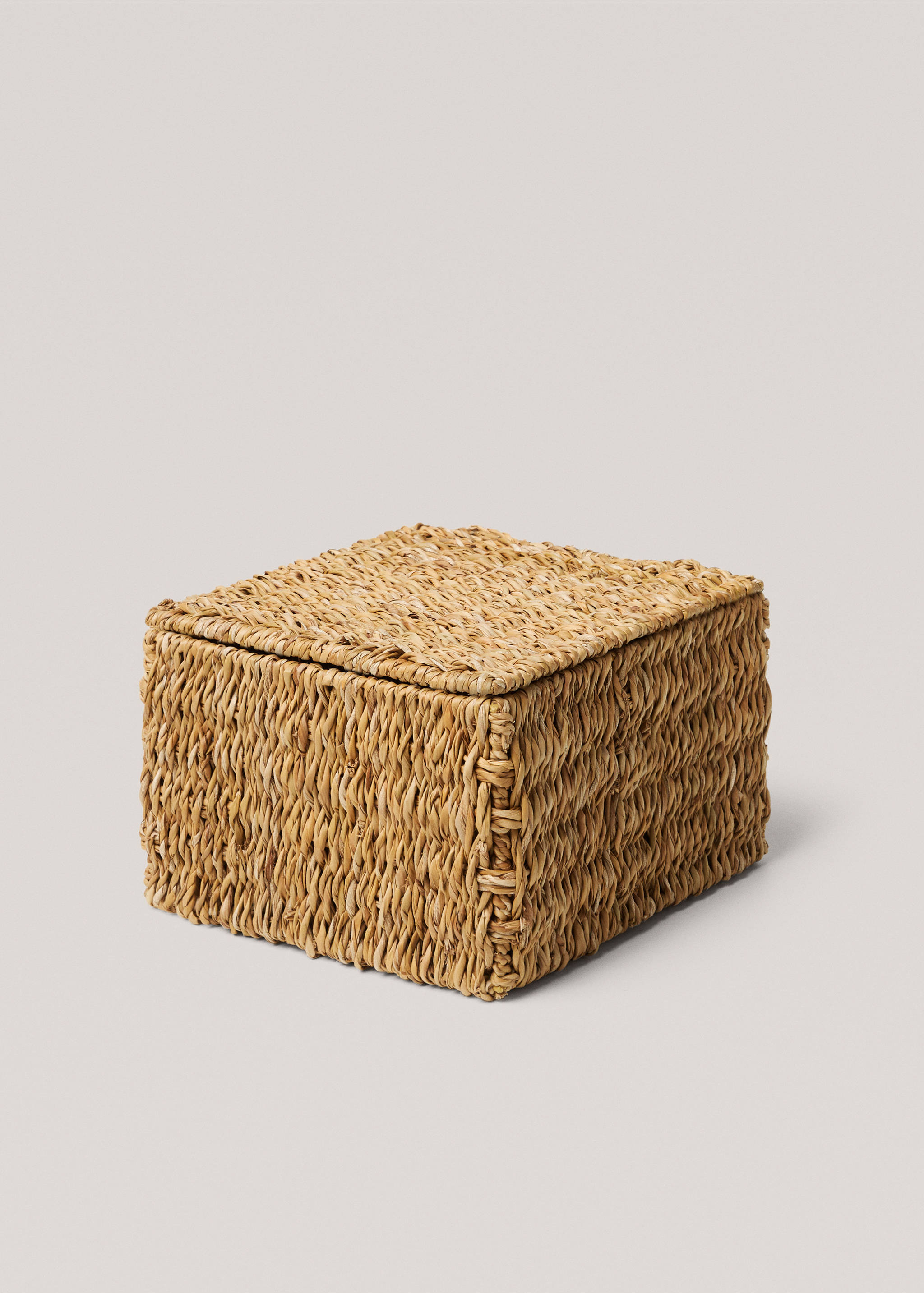 Large natural fibre basket with lid - Details of the article 1, Brown. Ref: 87002915-00.