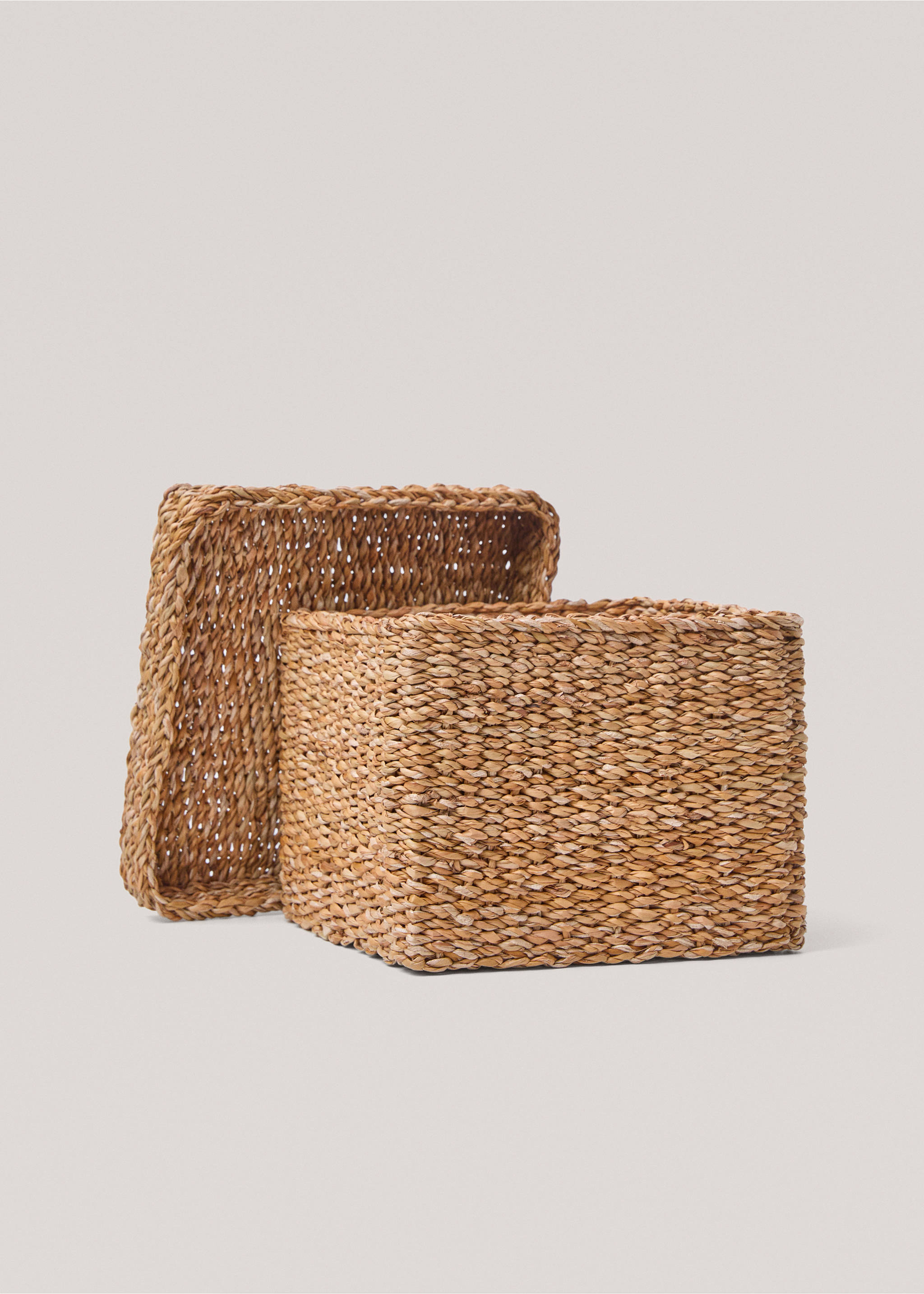 Medium square seagrass basket with lid - Details of the article 1, Brown. Ref: 87002918-00.