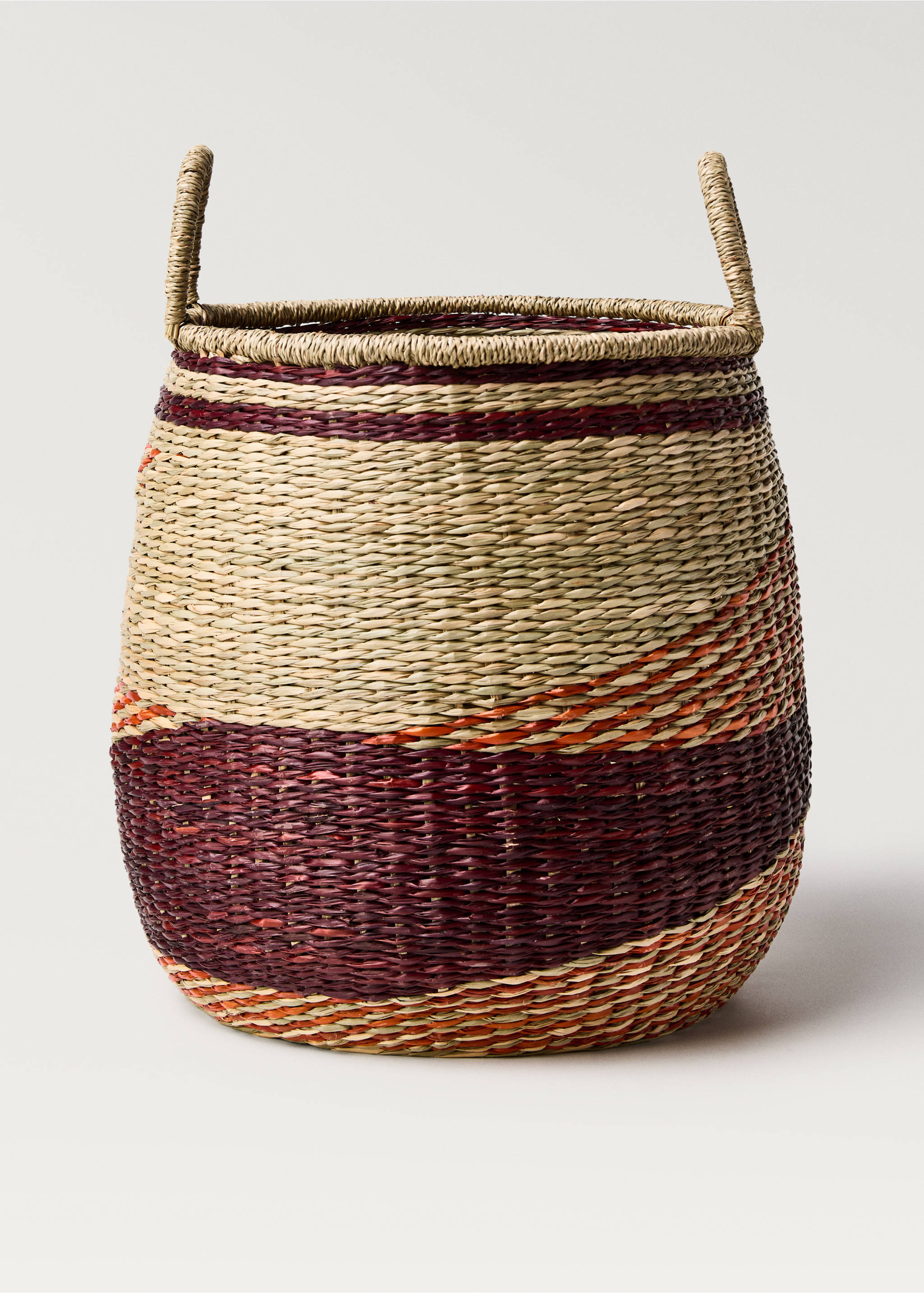 Coloured seagrass basket with double handles - Article without model, Burnt Orange. Ref: 87002931-00.