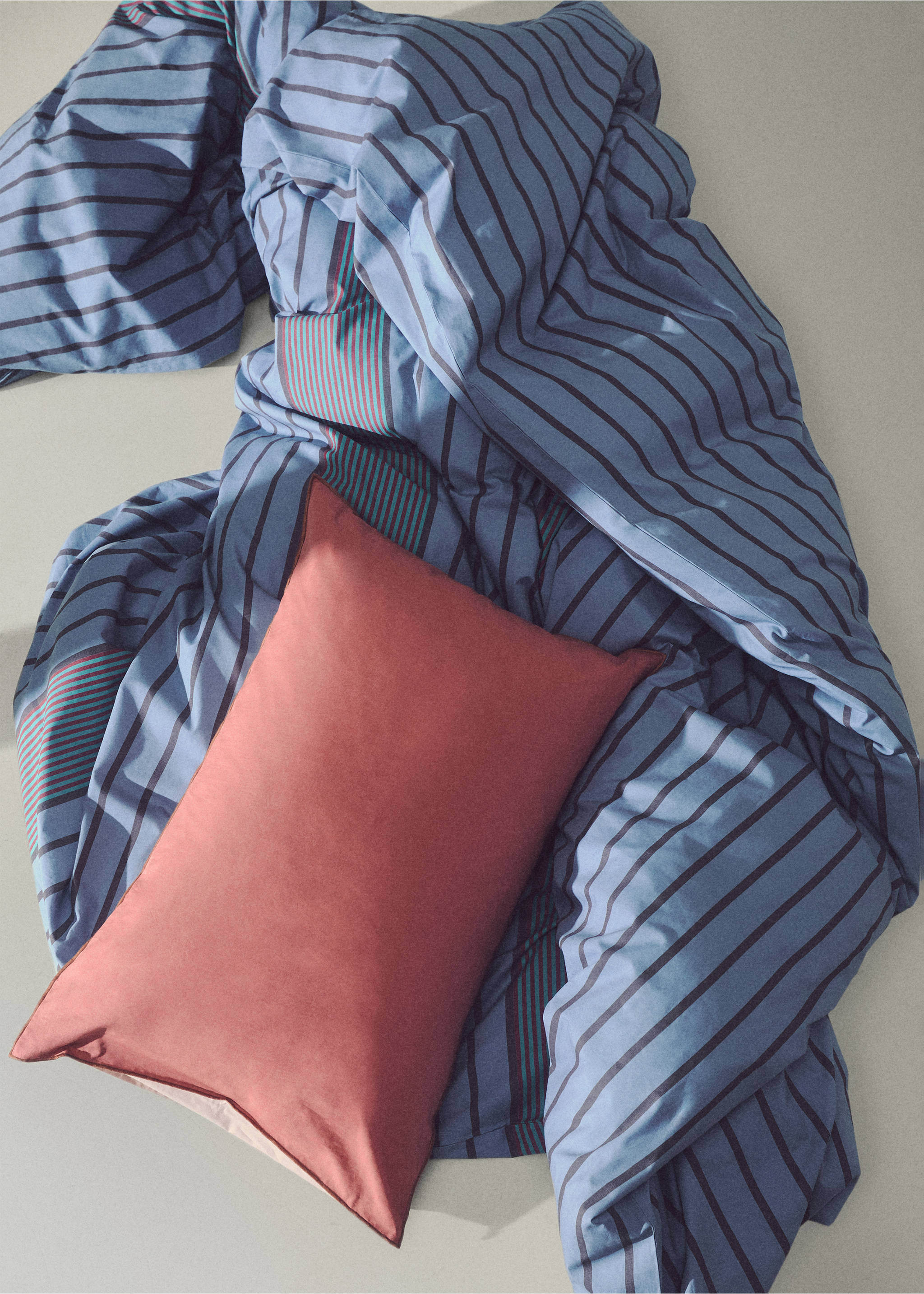 Percale cotton multi-striped duvet cover King bed - Details of the article 6, Aqua Green. Ref: 87002940-00.