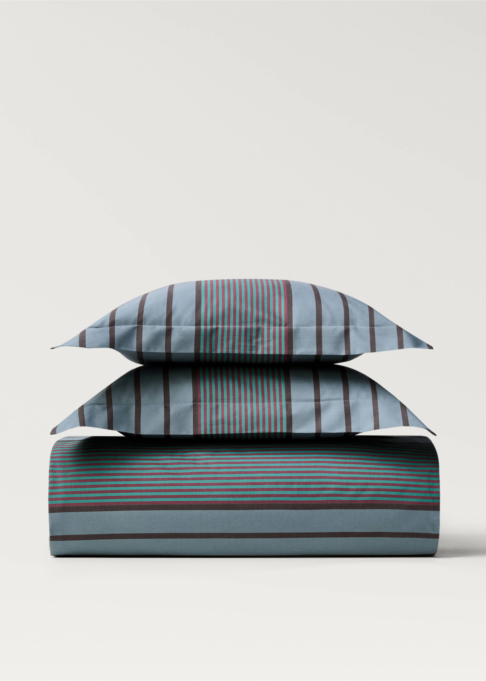 Percale cotton multi-striped duvet cover King bed - Article without model, Aqua Green. Ref: 87002940-00.