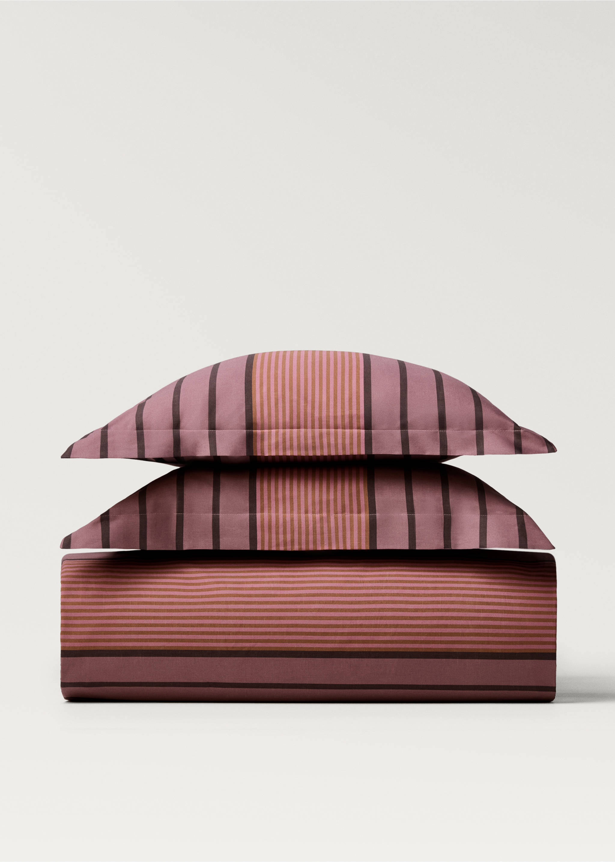 Percale cotton multi-striped duvet cover King bed - Article without model, Pink. Ref: 87002940-00.