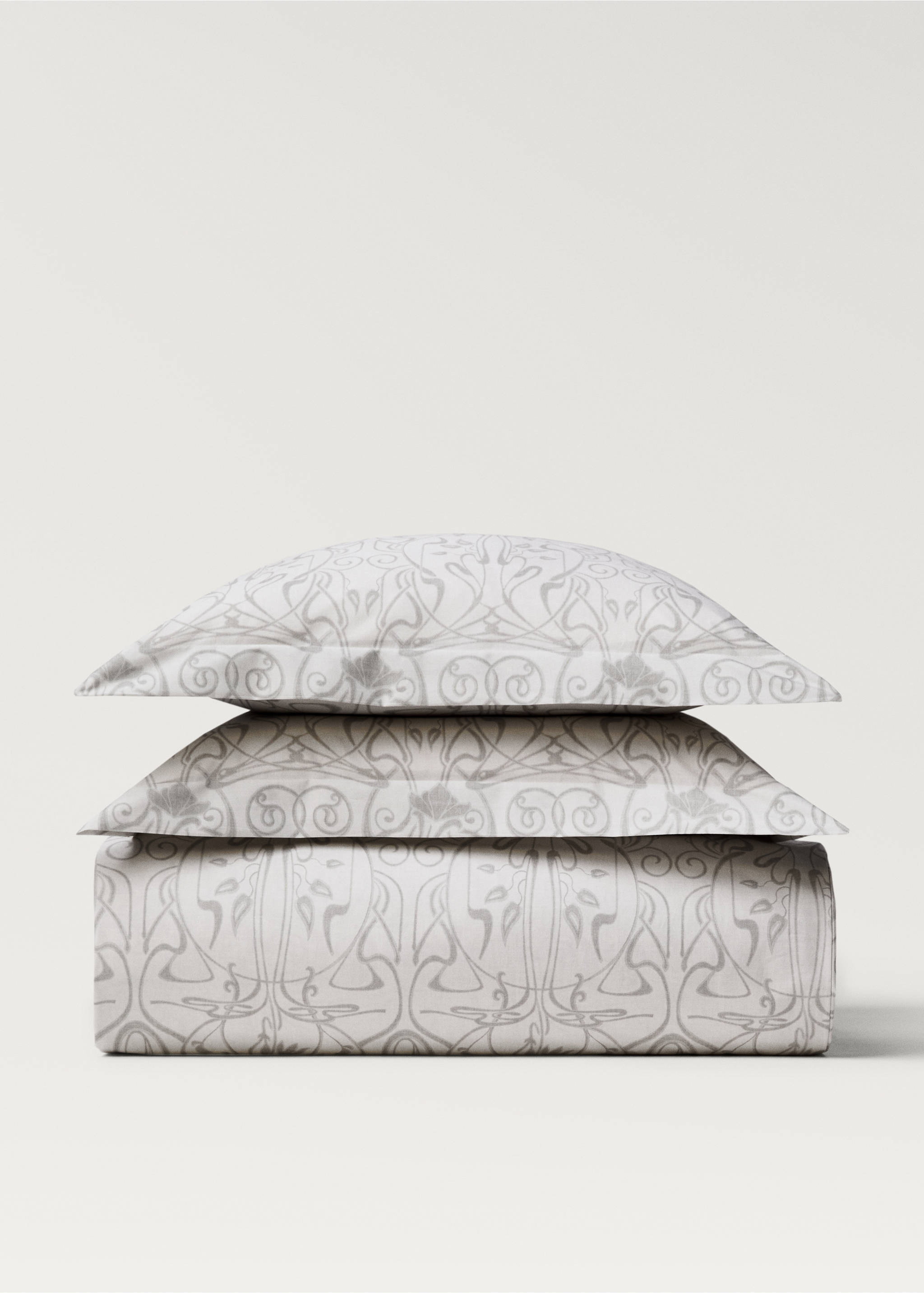 Bettbezug aus Baumwoll-Perkal mit Ornament-Print für 90 cm Bett - Artikel ohne Model, Hellgrau/Pastellgrau. Ref: 87002942-00.