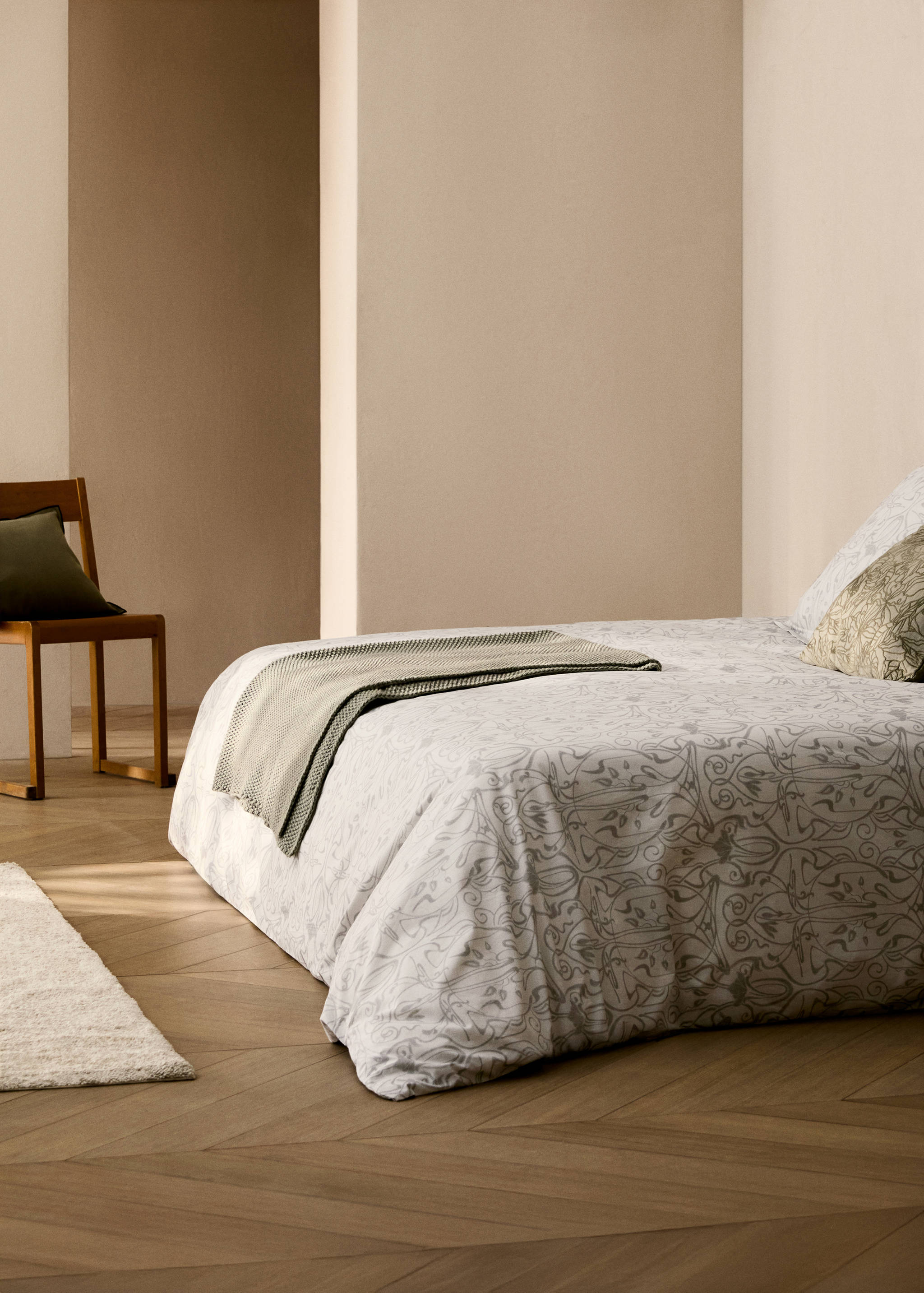 Percale cotton duvet cover with ornamental print King bed - General plane