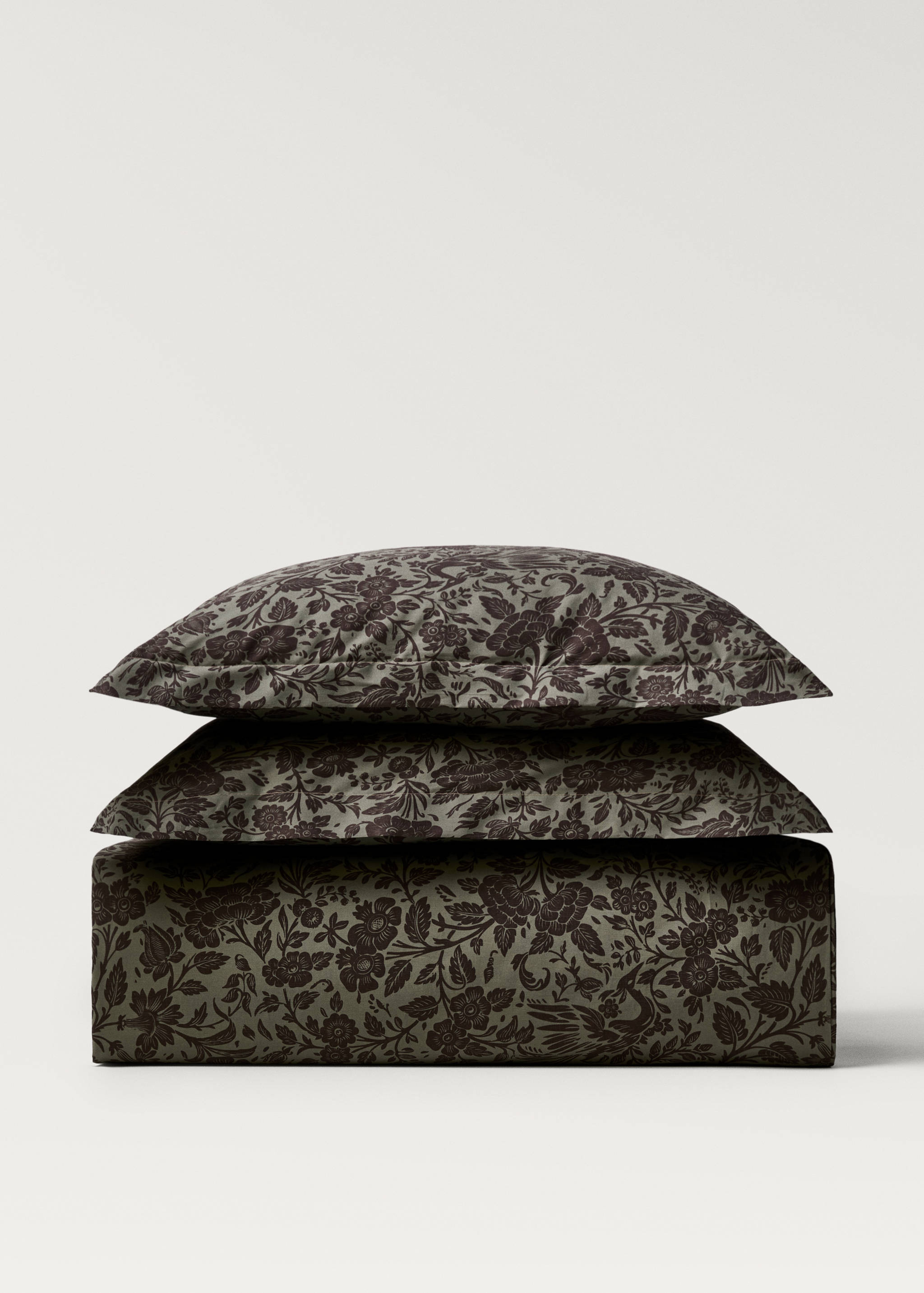 Percale cotton printed two-tone floral duvet cover Single bed - Article without model