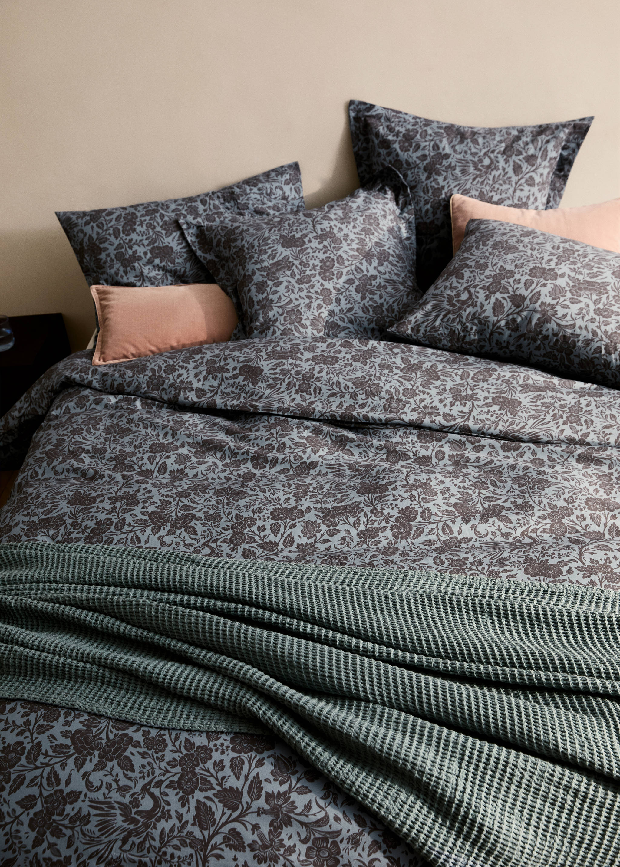 Percale cotton printed two-tone floral duvet cover Single bed - Details of the article 7
