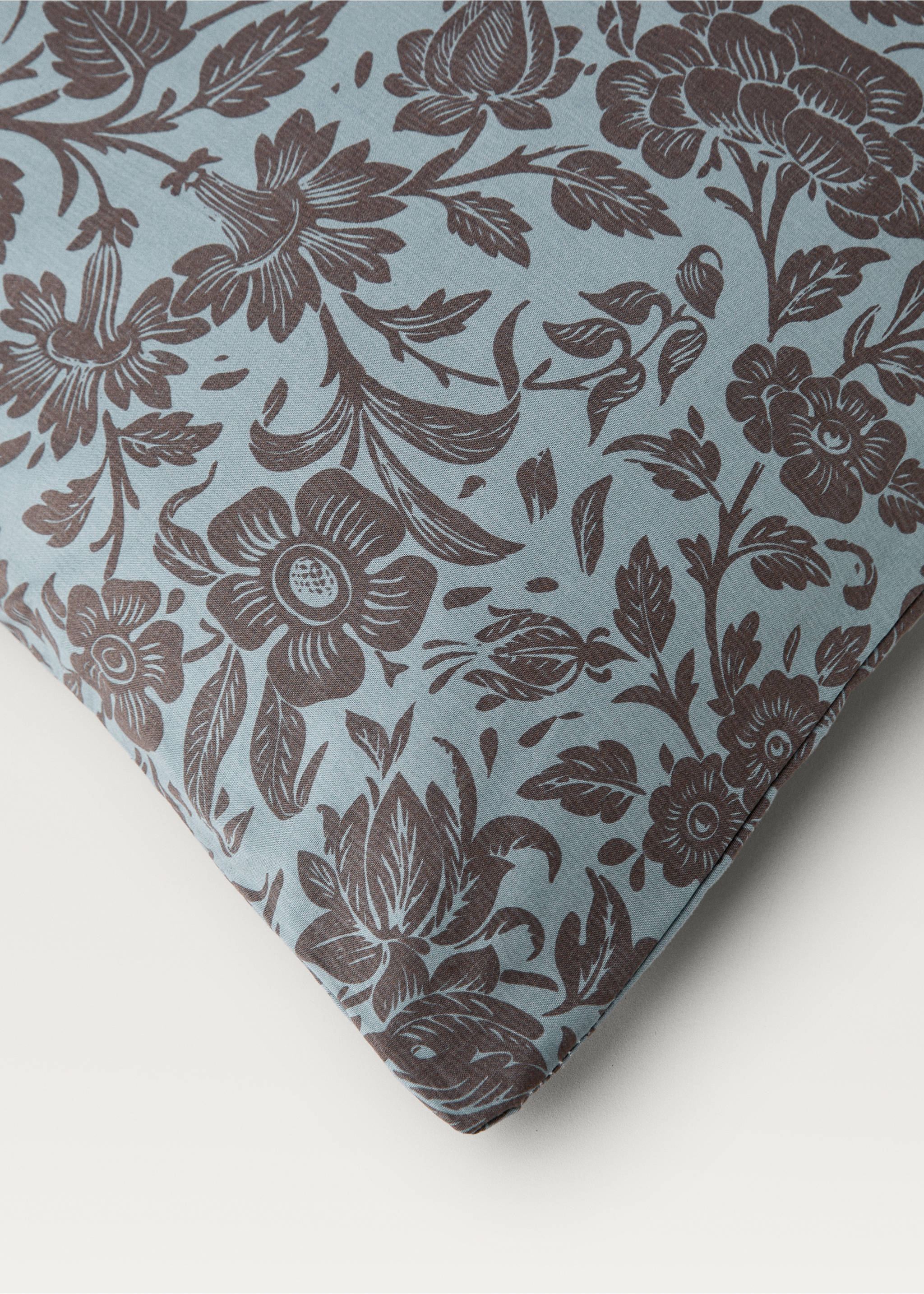 Percale cotton printed two-tone floral duvet cover Single bed - Details of the article 2, Aqua Green. Ref: 87002954-00.