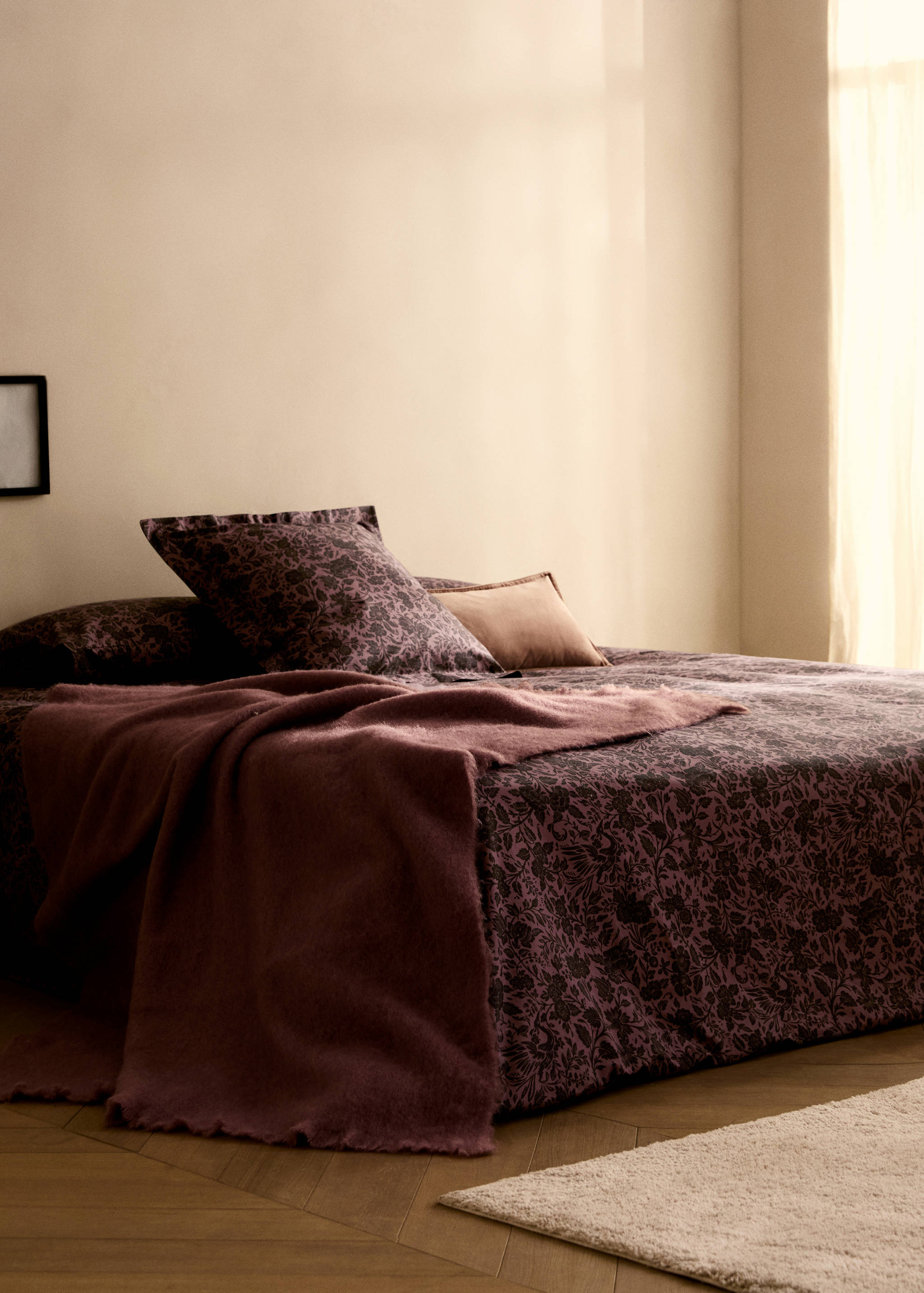 Percale cotton printed two-tone floral duvet cover Single bed - General plane